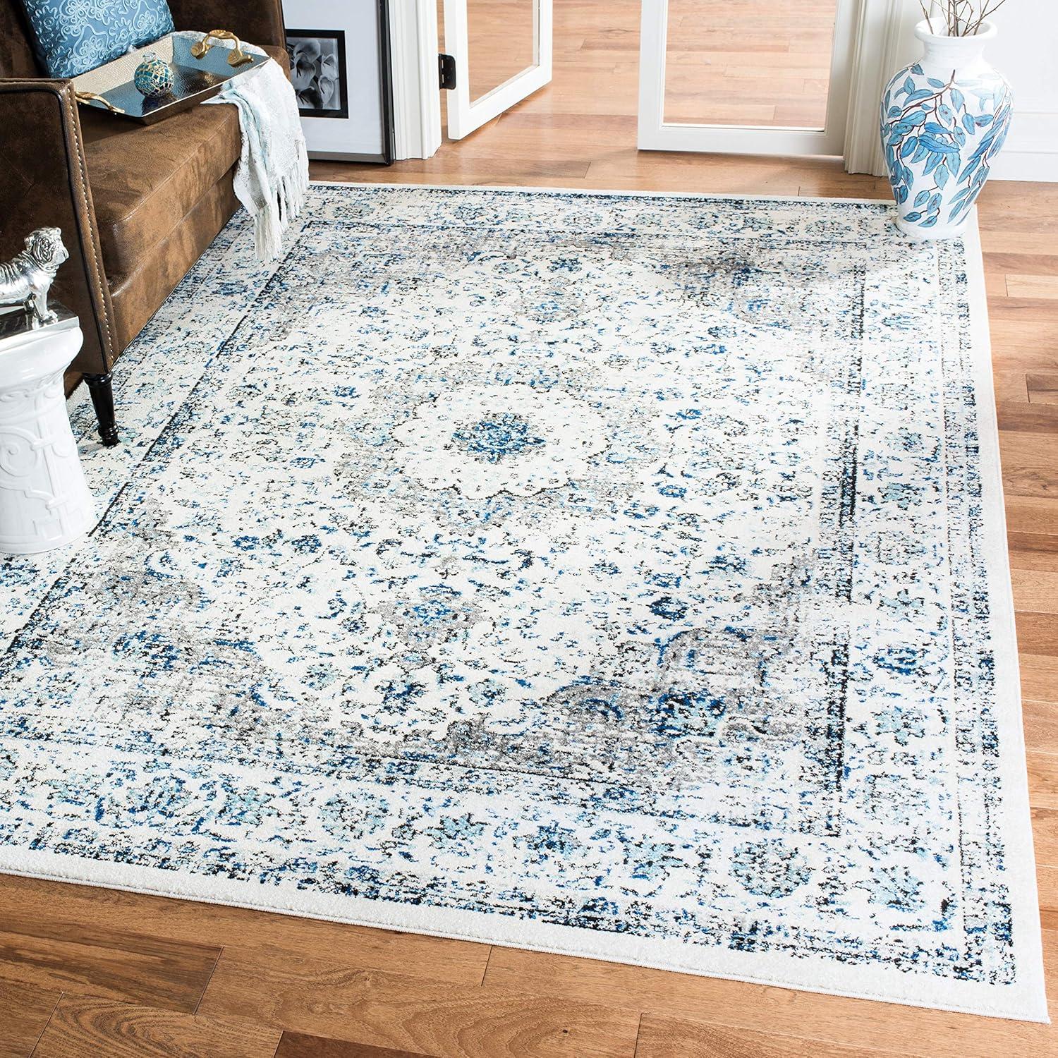 Evoke EVK220 Power Loomed Area Rug - Ivory/Grey - 6'7"x6'7" - Safavieh.