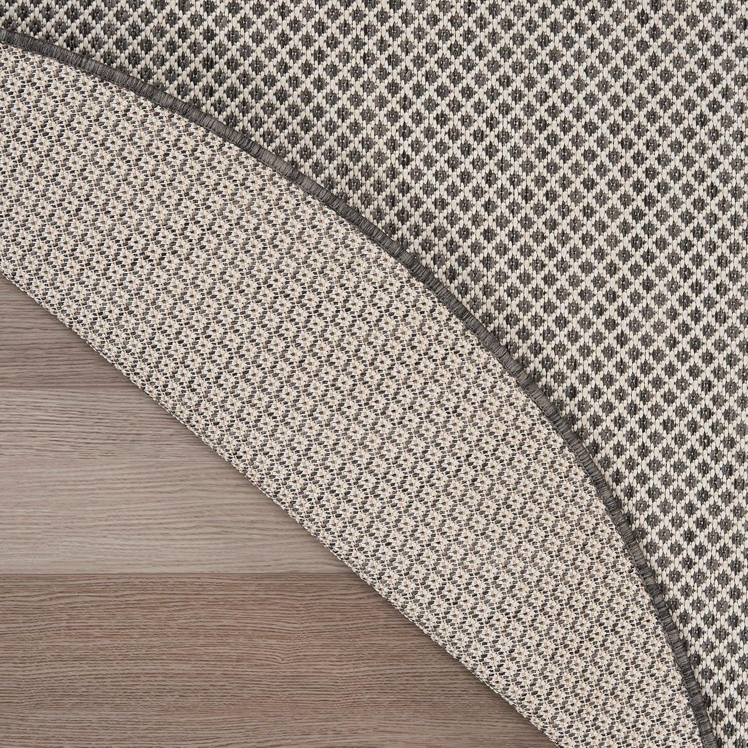 Nourison 4' x 4' Courtyard Modern Easy Care Flatweave Indoor Outdoor Round Rug Ivory/Charcoal