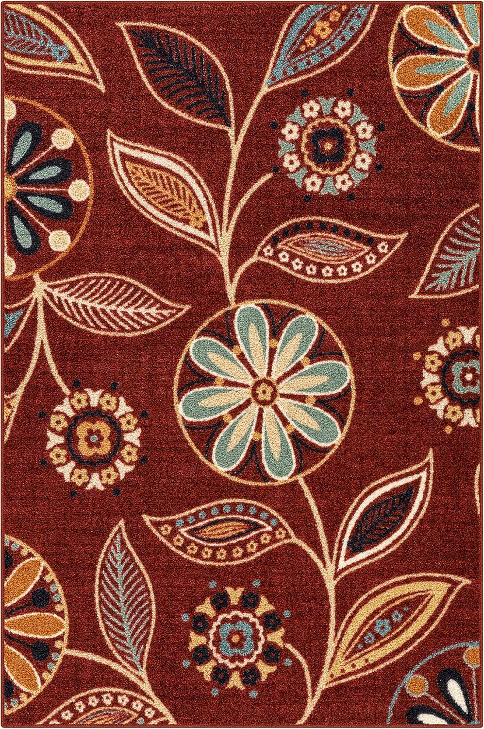 Maples Rugs Reggie Multi Floral Bedroom Area Rug for Indoor, 3'4" x 5', Red