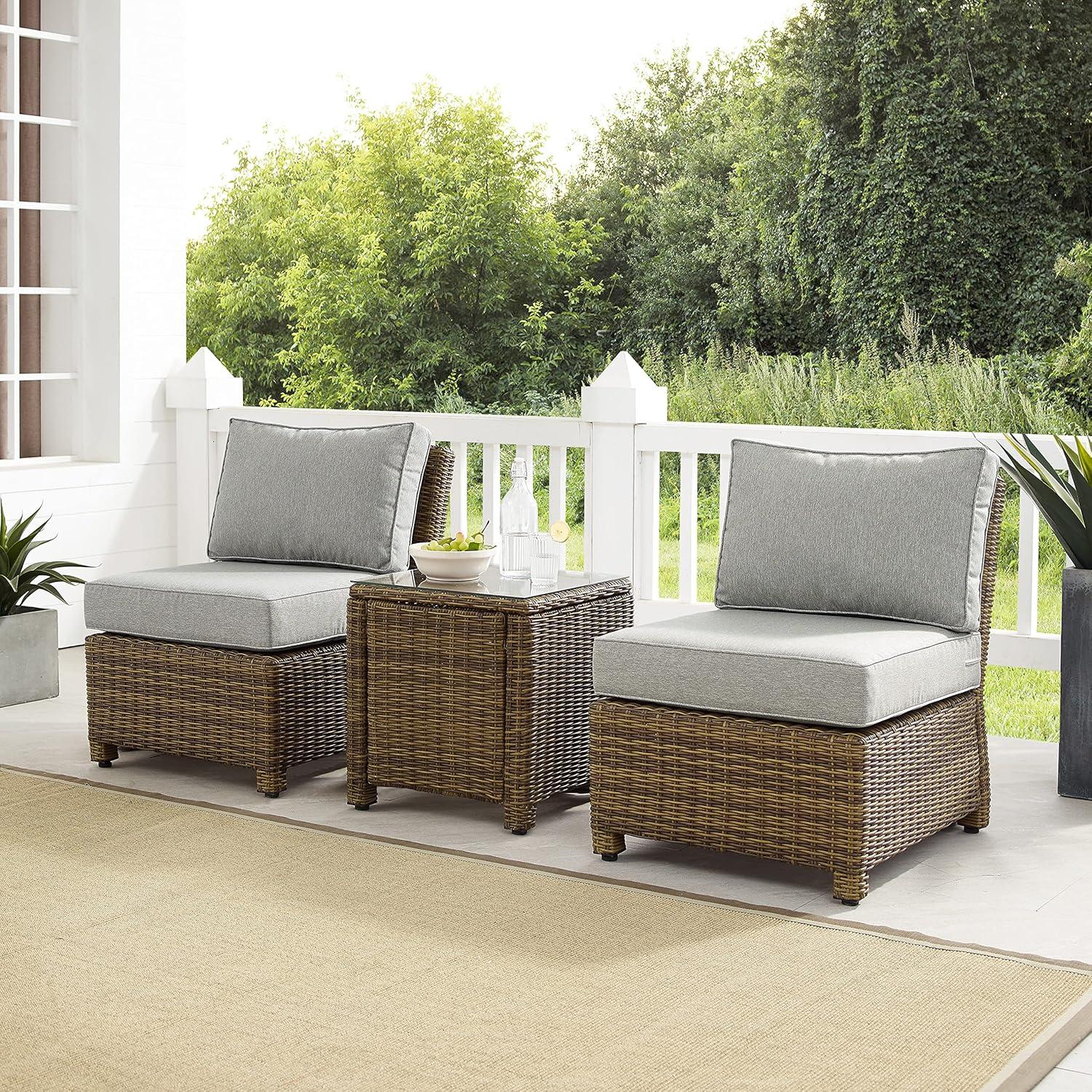 Bradenton Gray Cushioned 3-Piece Wicker Outdoor Chair Set