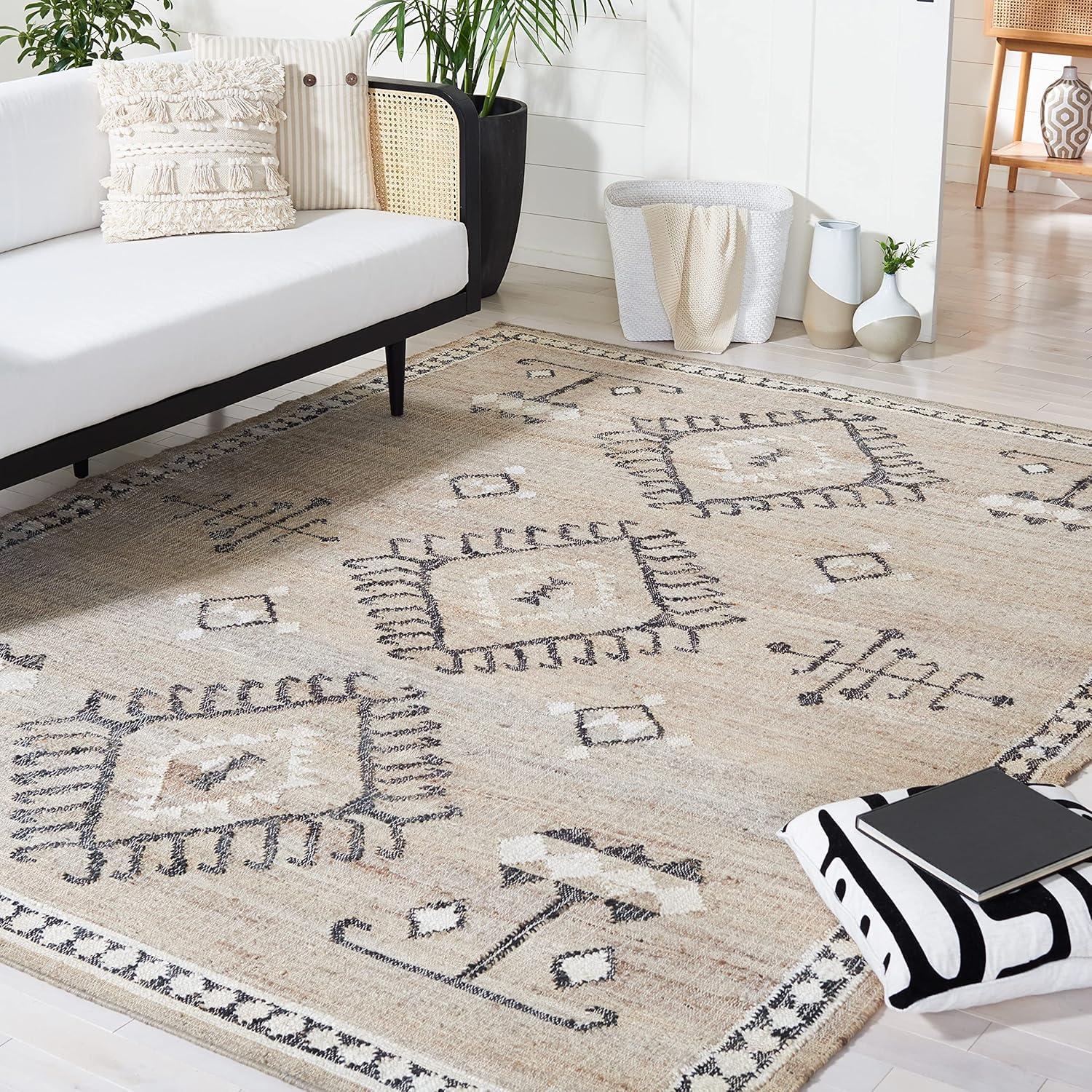 Grey and Black Handmade Flat Woven Jute 9' x 12' Area Rug