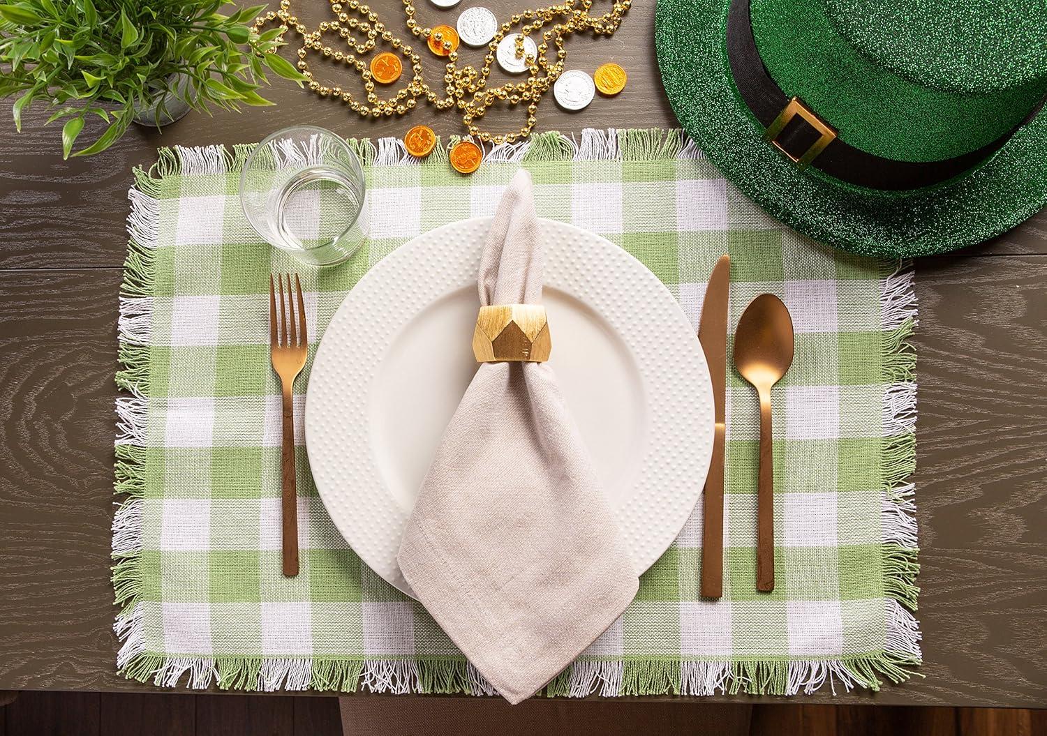 Design Imports Bark Brown Heavyweight Check Fringed Placemat Set/6