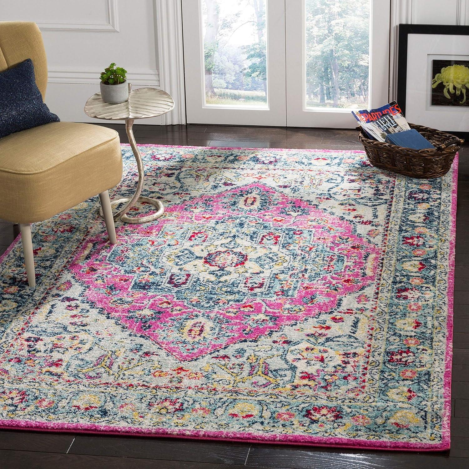 SAFAVIEH Madison Hildred Floral Bordered Area Rug, Navy/Fuchsia, 6'7" x 6'7" Square