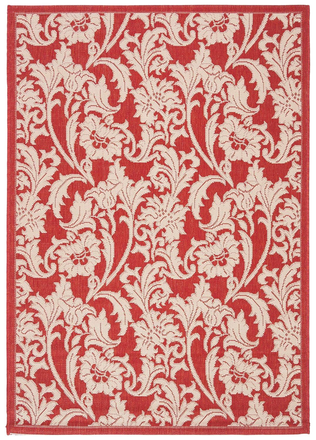 SAFAVIEH Courtyard Aubrey Floral Indoor/Outdoor Area Rug, Red/Creme, 4' x 5'7"