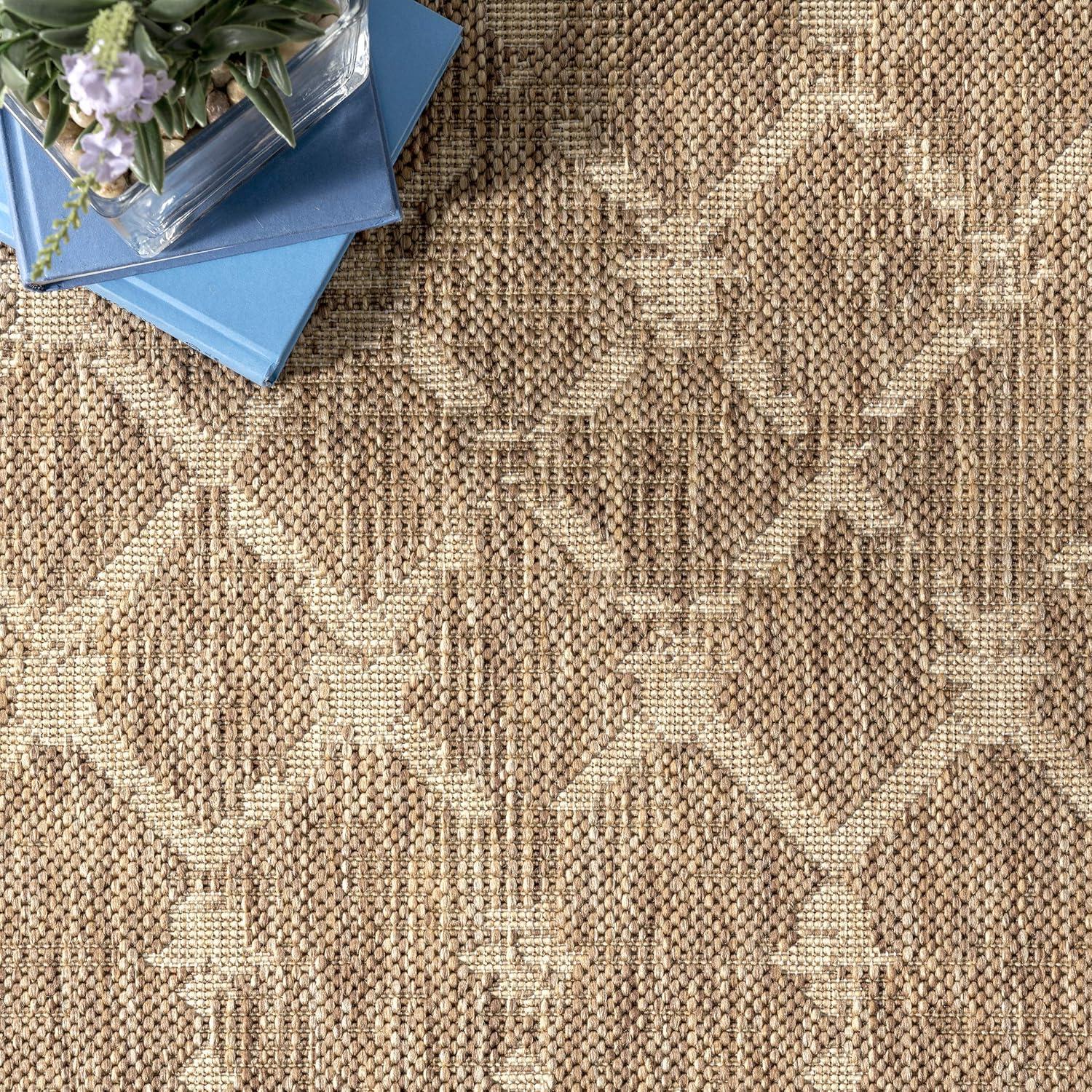 Serene Beige Tufted Square Synthetic Area Rug 5'x8'