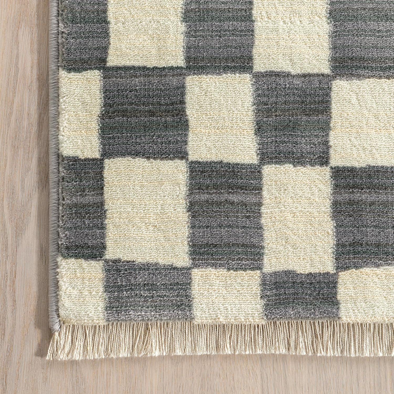 Dominique Gray 4' x 6' Abstract Checkered Synthetic Area Rug