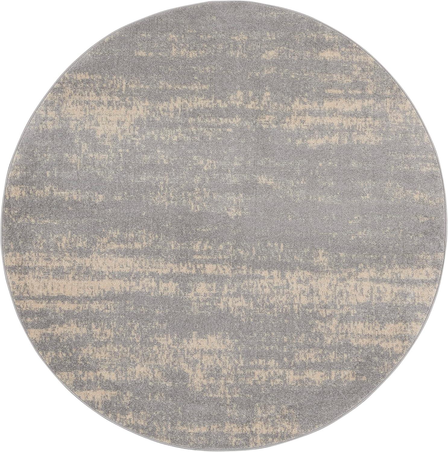 Modern Abstract Grey/Beige Round 8' Synthetic Outdoor Rug