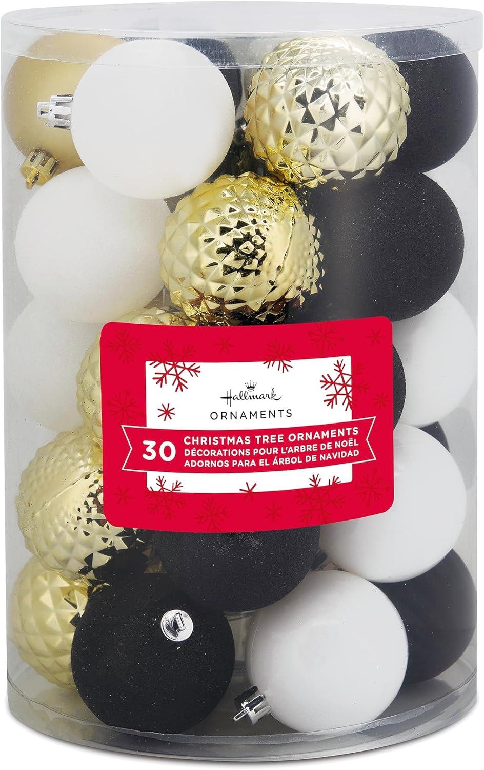 Modern Black, Gold, White Shatterproof Plastic Ornament Set, 30-Piece