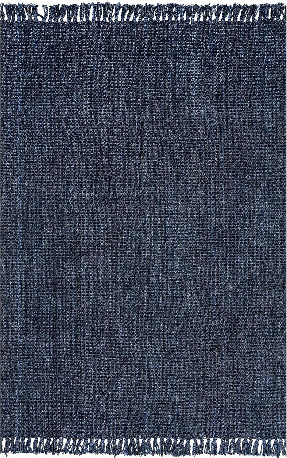 Handwoven Navy Blue Chunky Jute 3' x 5' Rectangular Rug