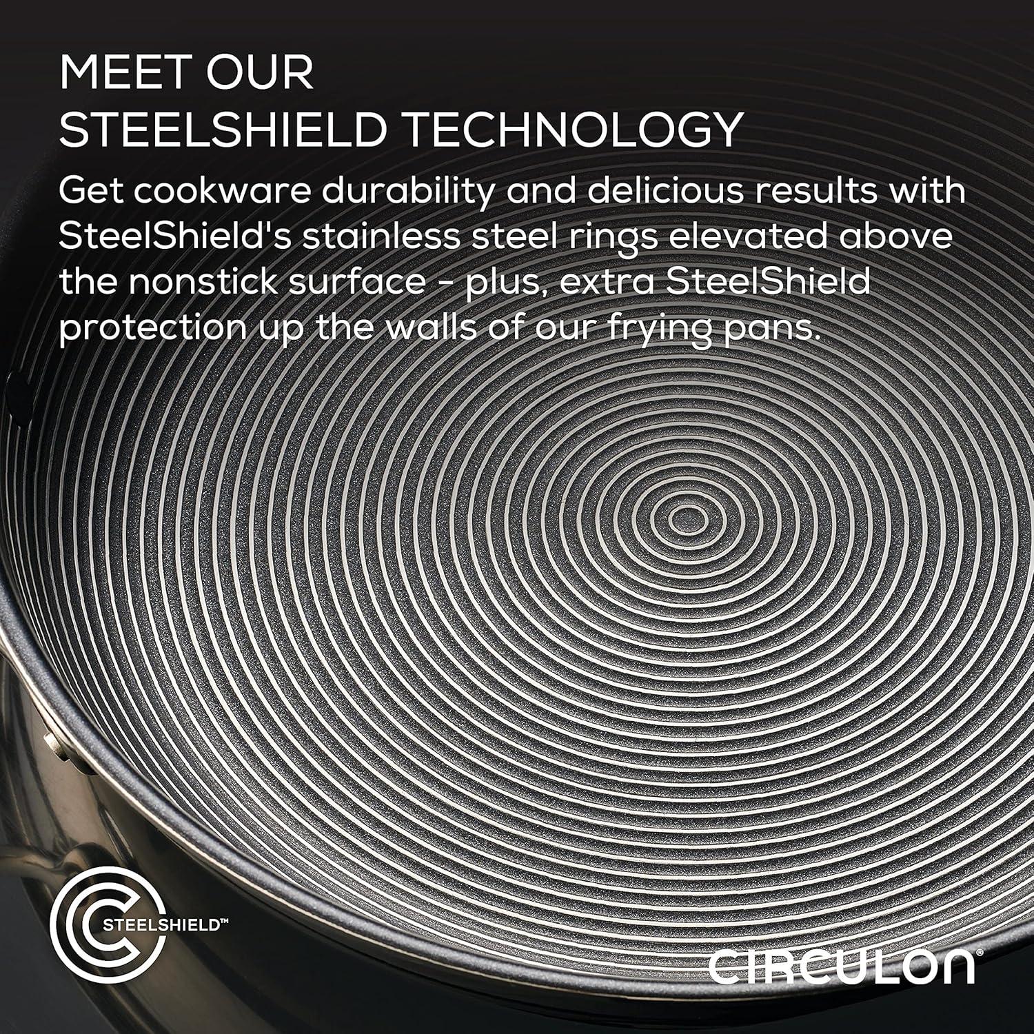 Circulon Clad Stainless Steel Frying Pans with Hybrid SteelShield, 2 Piece, Silver