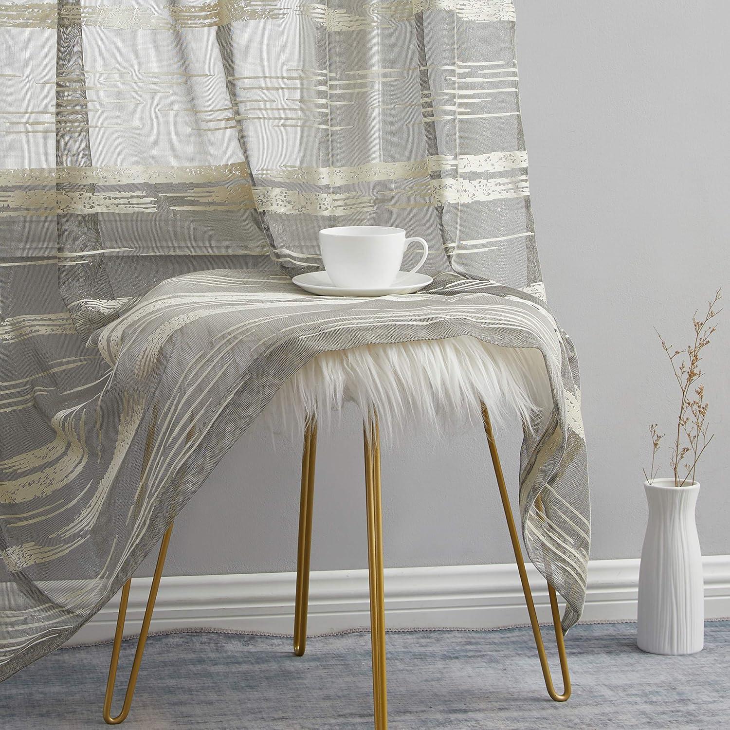 HLC.ME Broadway Stripe Decorative Semi Sheer Light Filtering Grommet Window Treatment Curtain Panels - Set of 2 - Beige, 54 W x 84 L