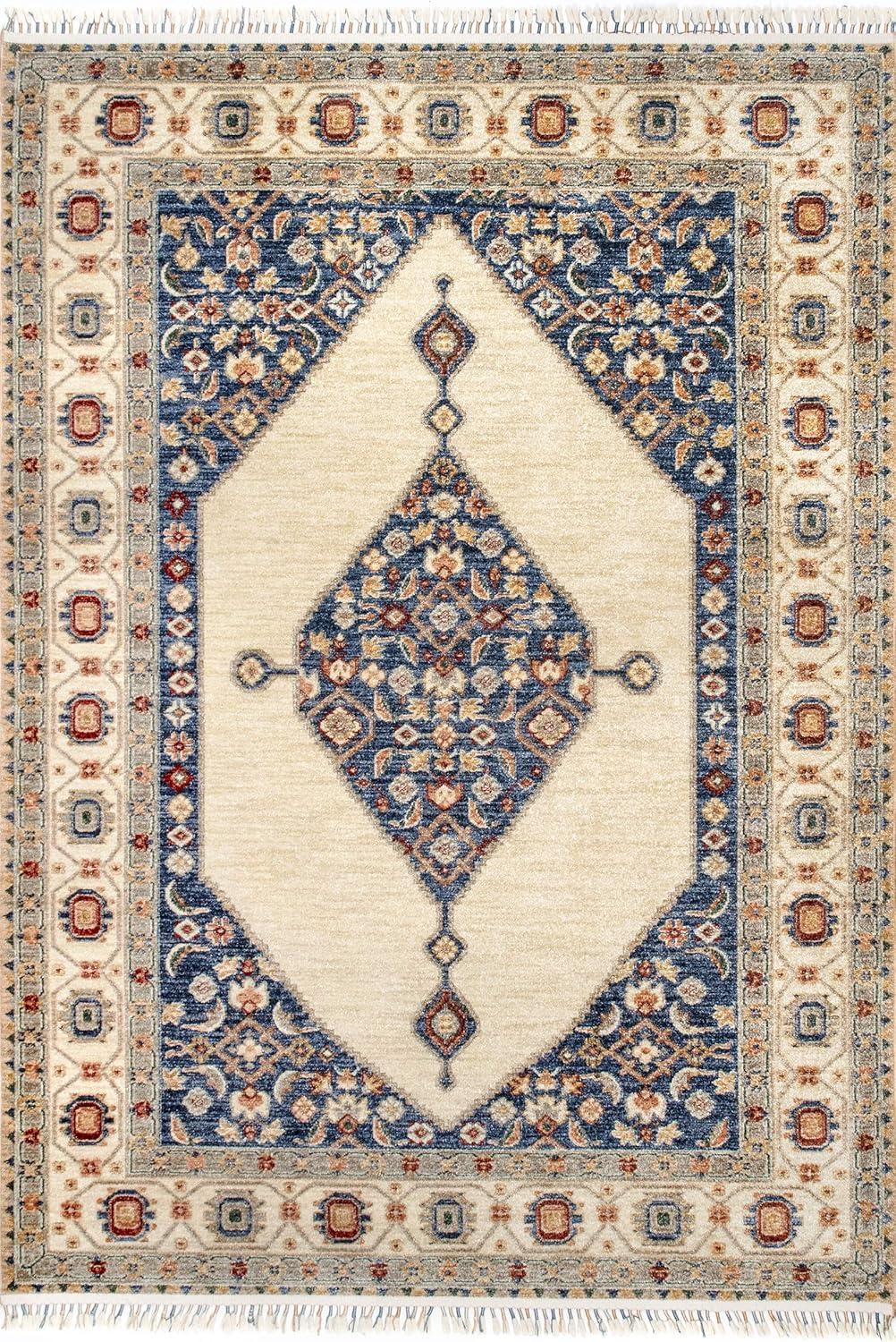 Elegant Ivory Floral Medallion 3x5 Cotton Blend Area Rug