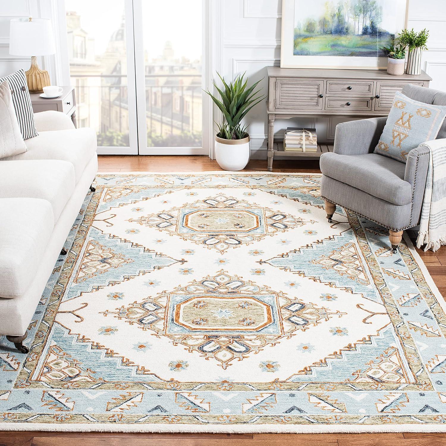 Capri CPR209 Hand Tufted Area Rug - Ivory/Rust - 7'x7' - Safavieh.