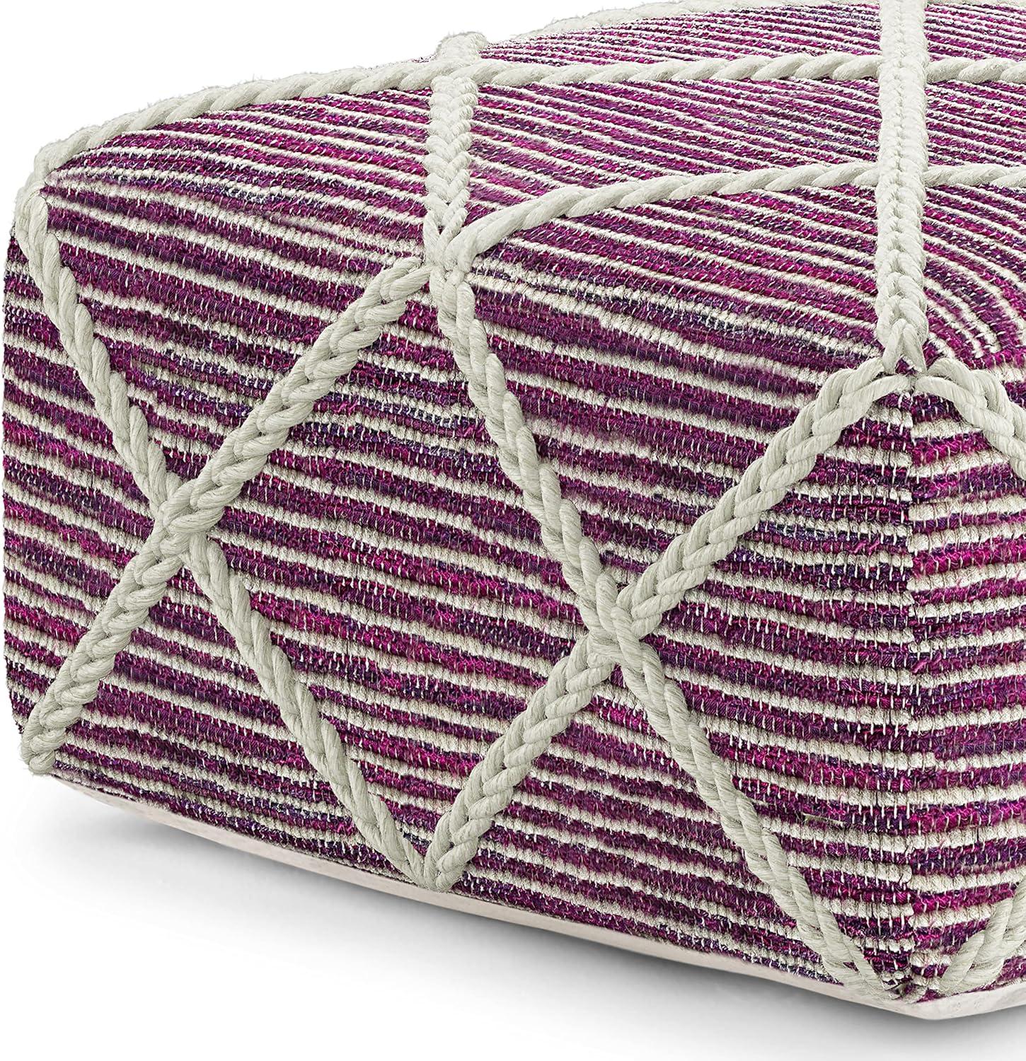 TJUNBOLIFE Cowan 20 Inch Contemporary Square Pouf in Magenta and Natural Handloom Woven  For the Living Room  Bedroom and  Room