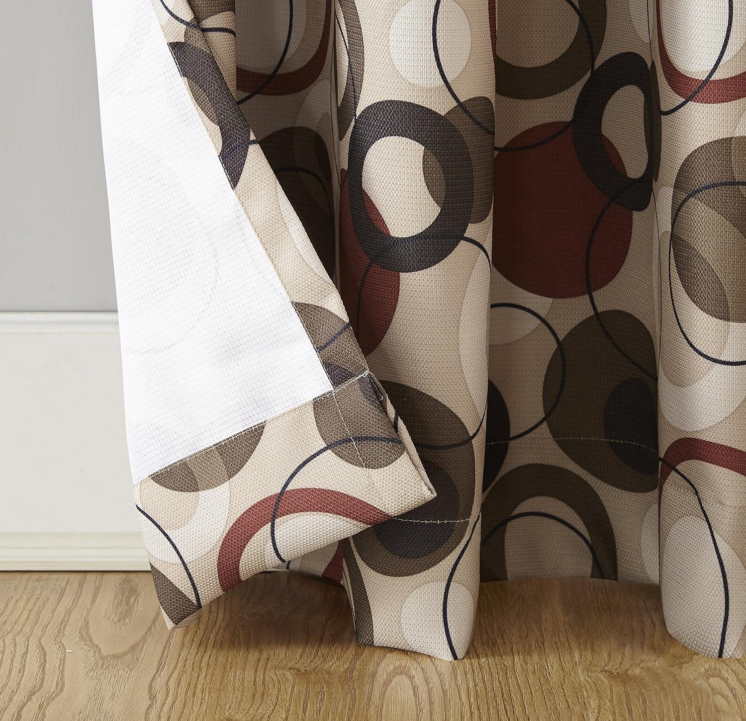 No. 918 Geometric Grommet Semi-Sheer Curtain Single Panel, Paprika, 48" x 63"