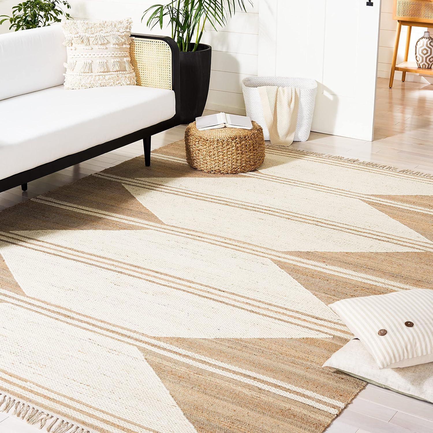 Ivory and Natural Wool Flat Woven 9' x 12' Rug