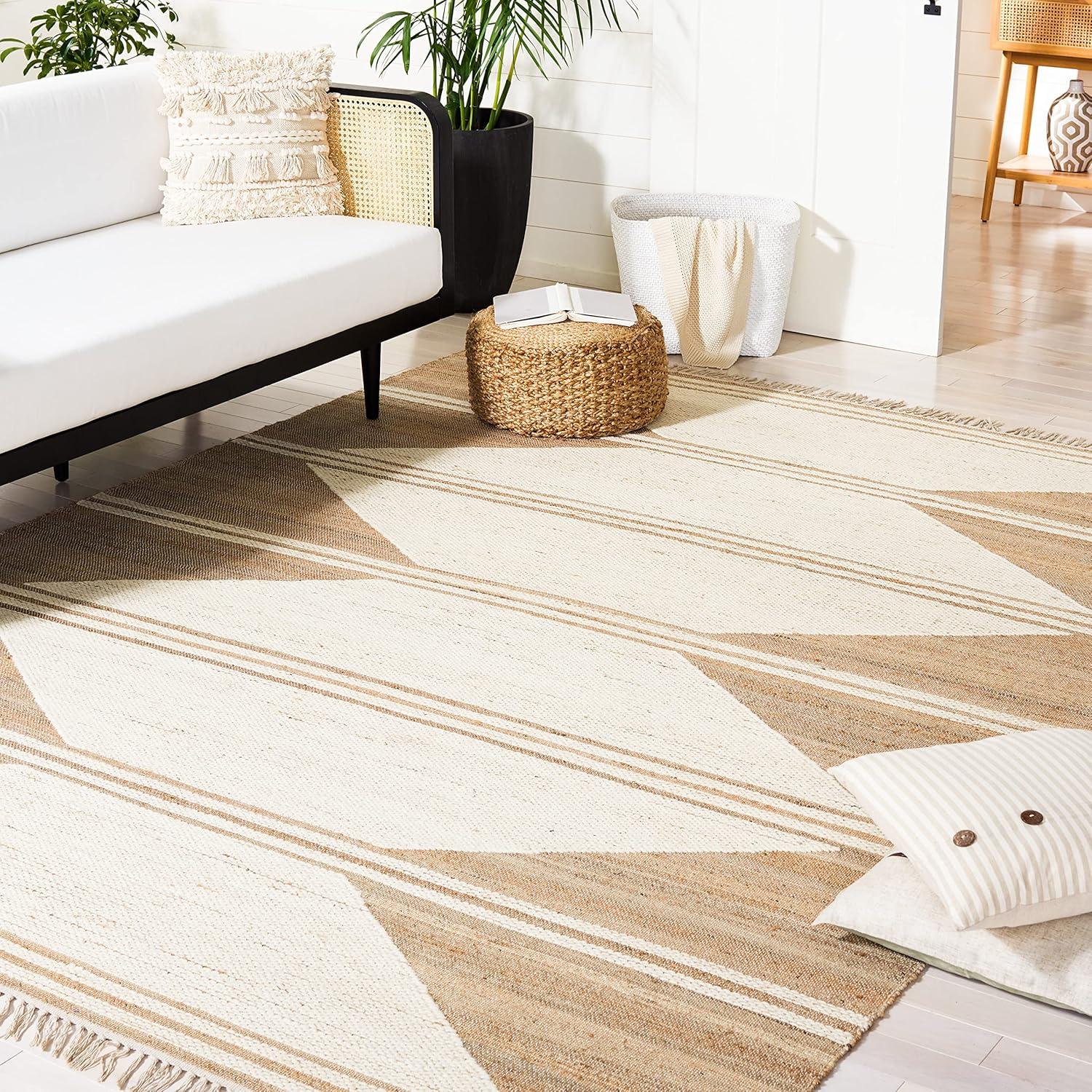 Kilim With Fringes KLM451 Hand Woven Area Rug - Natural/Ivory - 8'x10' - Safavieh