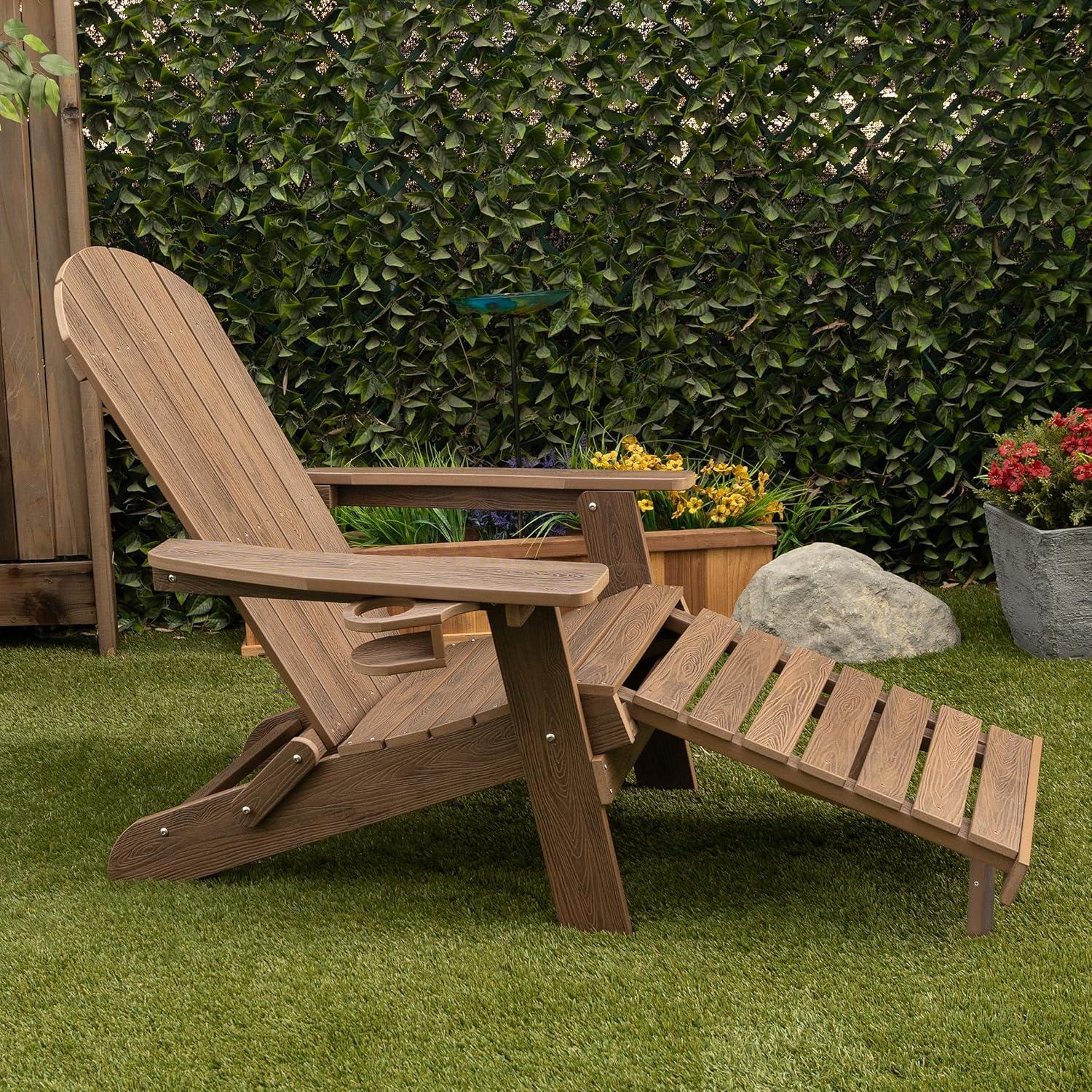 Teak Folding Adirondack Chair with Cup Holder and Ottoman