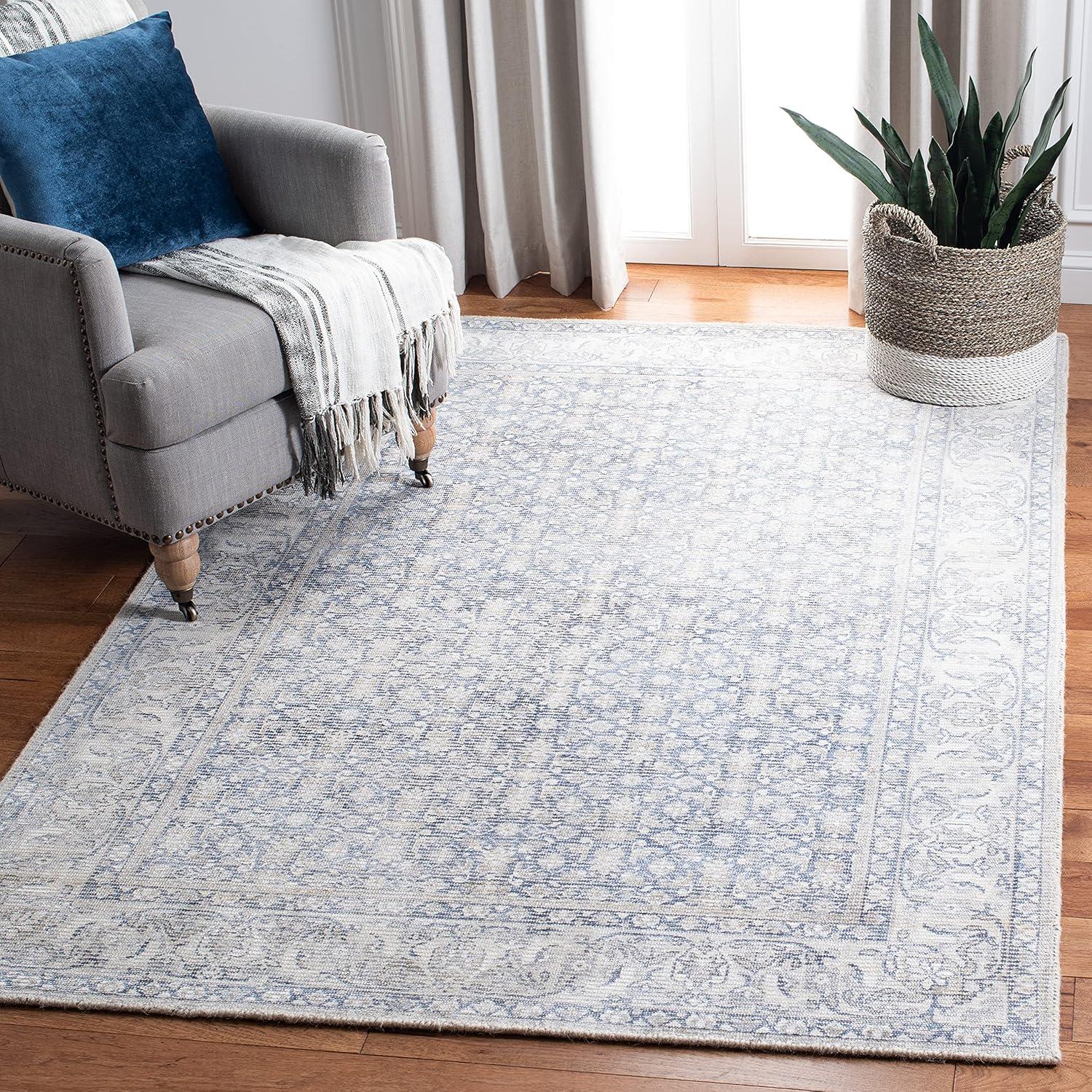 Handmade Blue Wool and Viscose Tufted Rectangular Rug, 3' x 5'