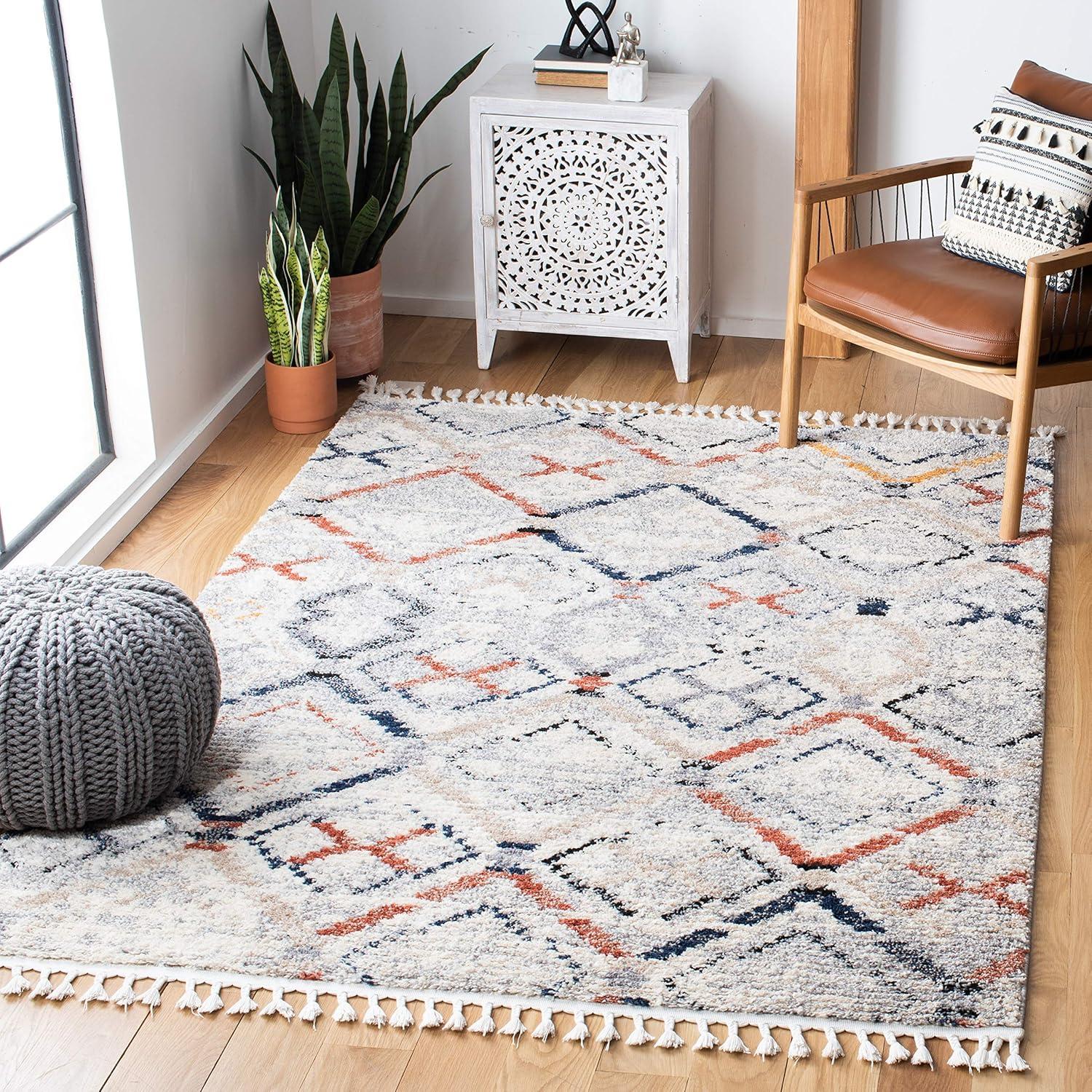 Gray and Multicolor Diamond Pattern Synthetic Area Rug