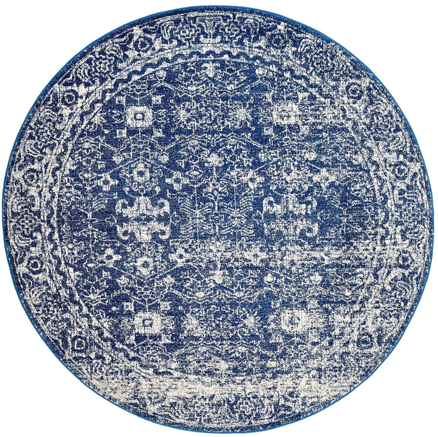 Evoke EVK270 Power Loomed Accent Rug Navy / Ivory 3' X 3' Round - Safavieh.