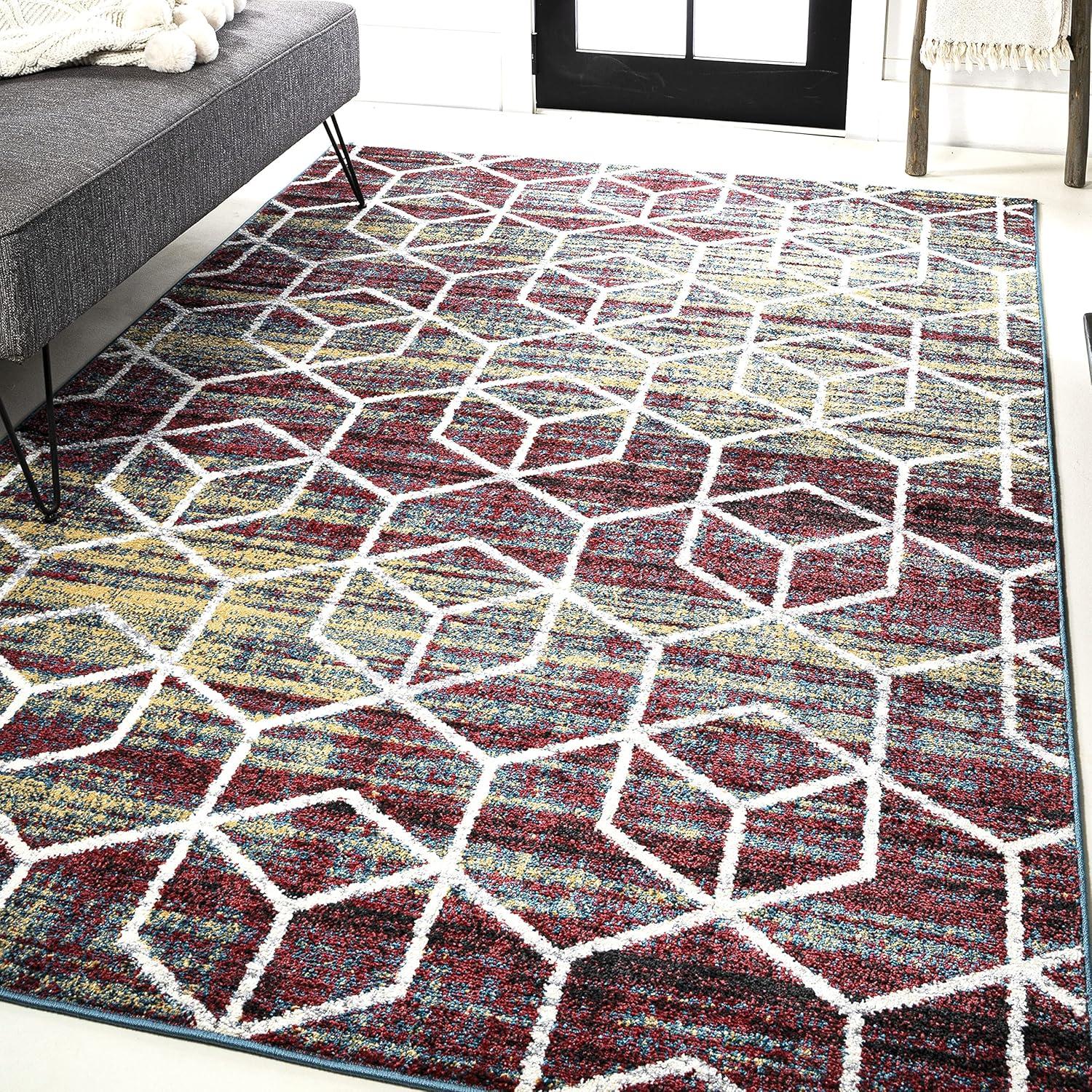 4'x6' Tumbling Blocks Modern Geometric Area Rug, Multi/White - JONATHAN Y
