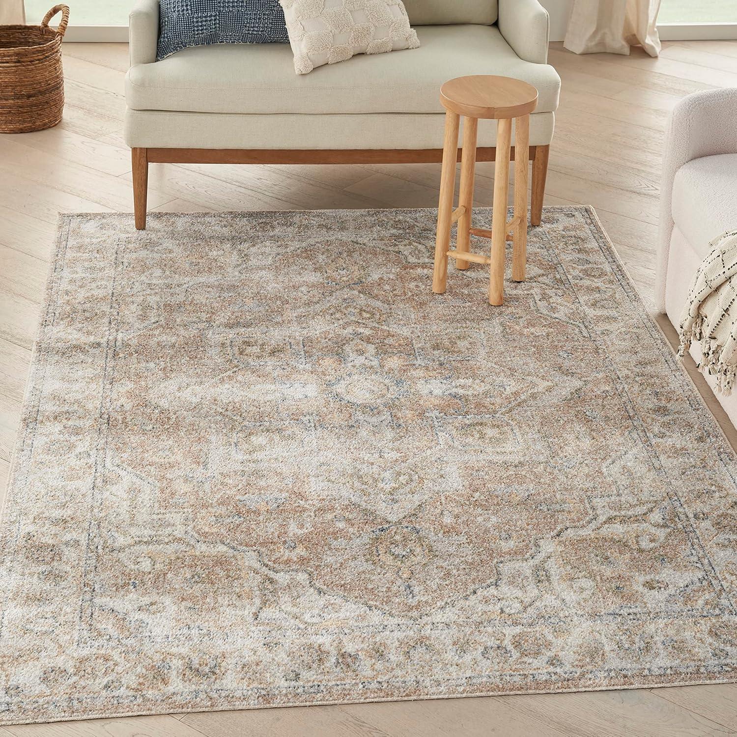 Nourison Astra Machine Washable Vintage Medallion Indoor Rug Beige 6'7" x 9'