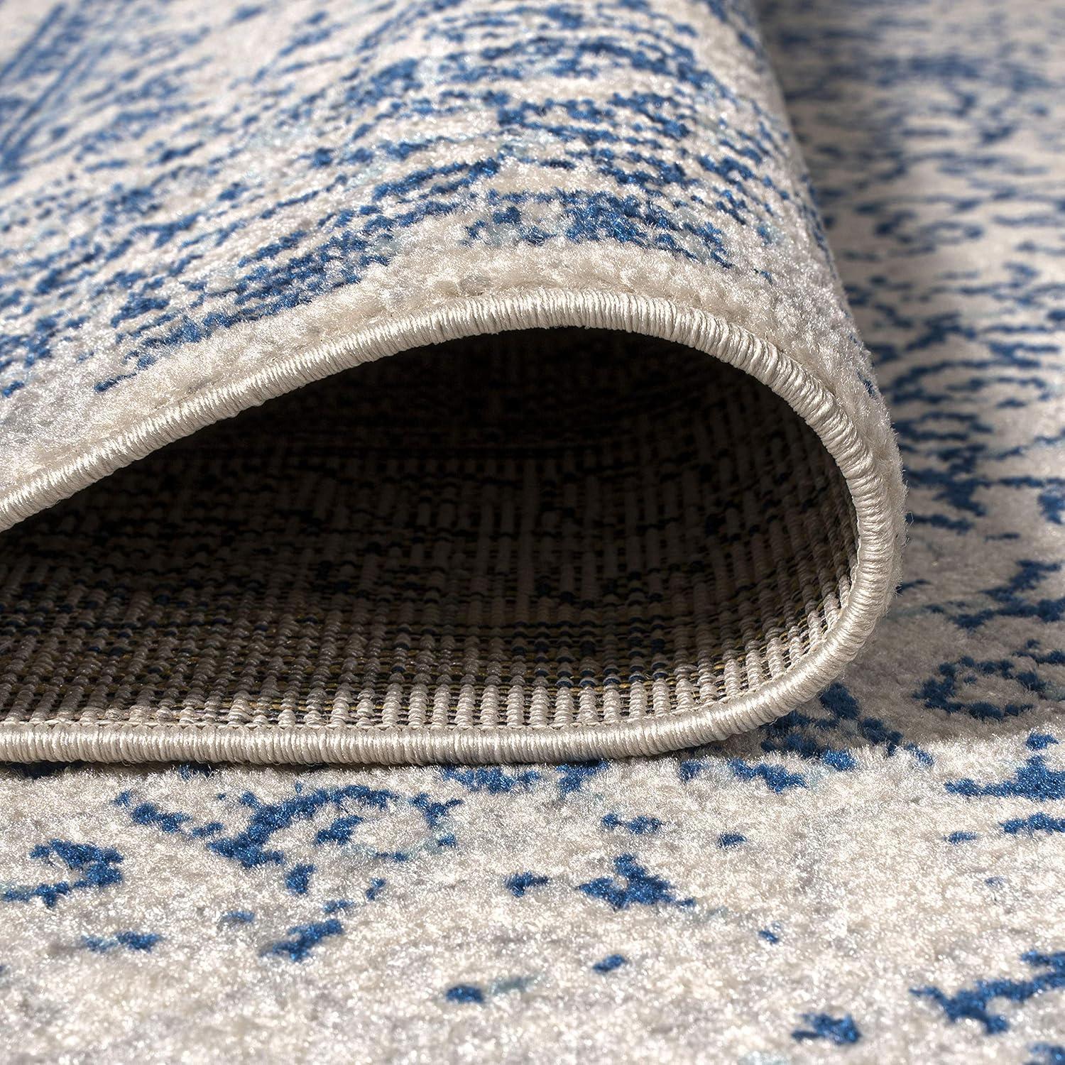 3'x5' Ferro Filigree Charcoal Black and White Area Rug, Cream/Blue - JONATHAN Y
