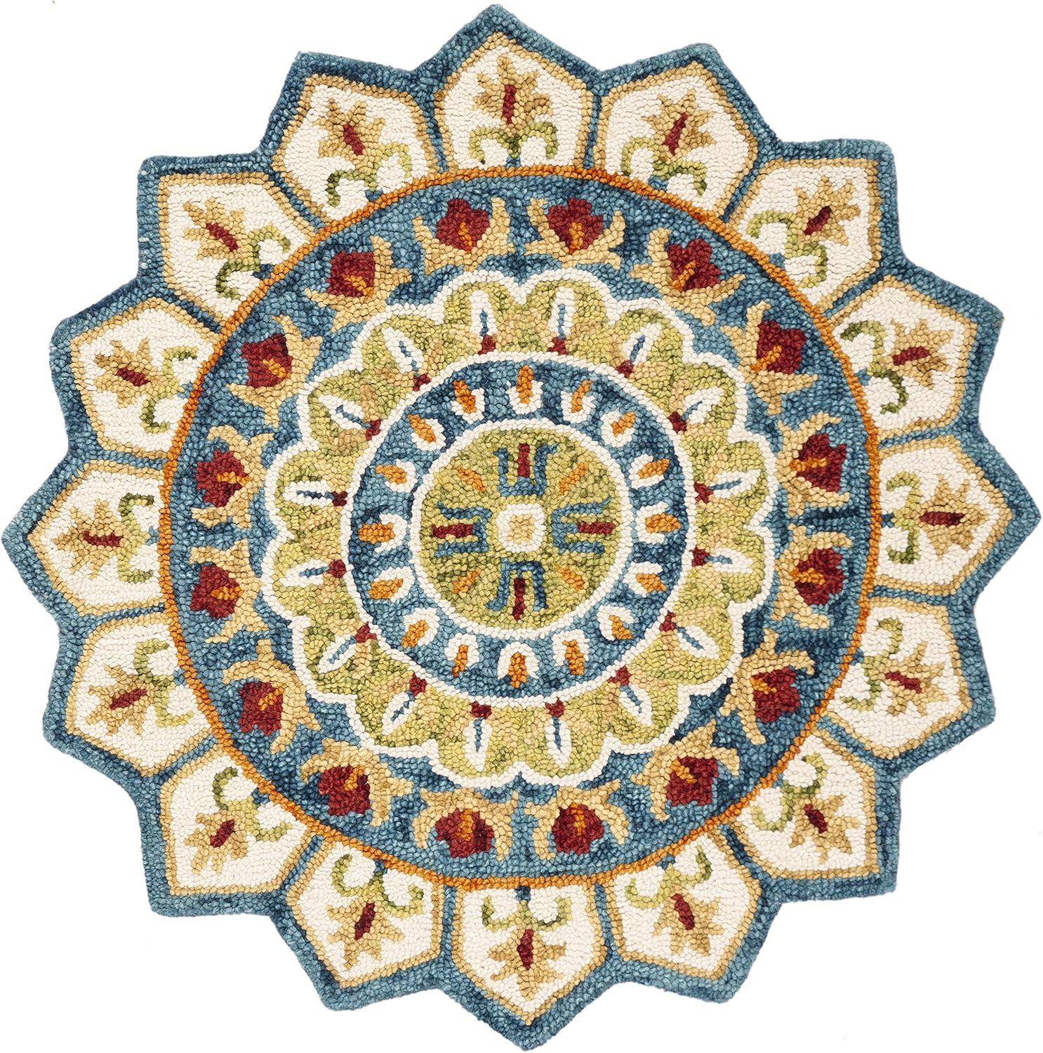 Novelty NOV605 Hand Tufted Area Rug - Ivory/Blue - 9' round - Safavieh.