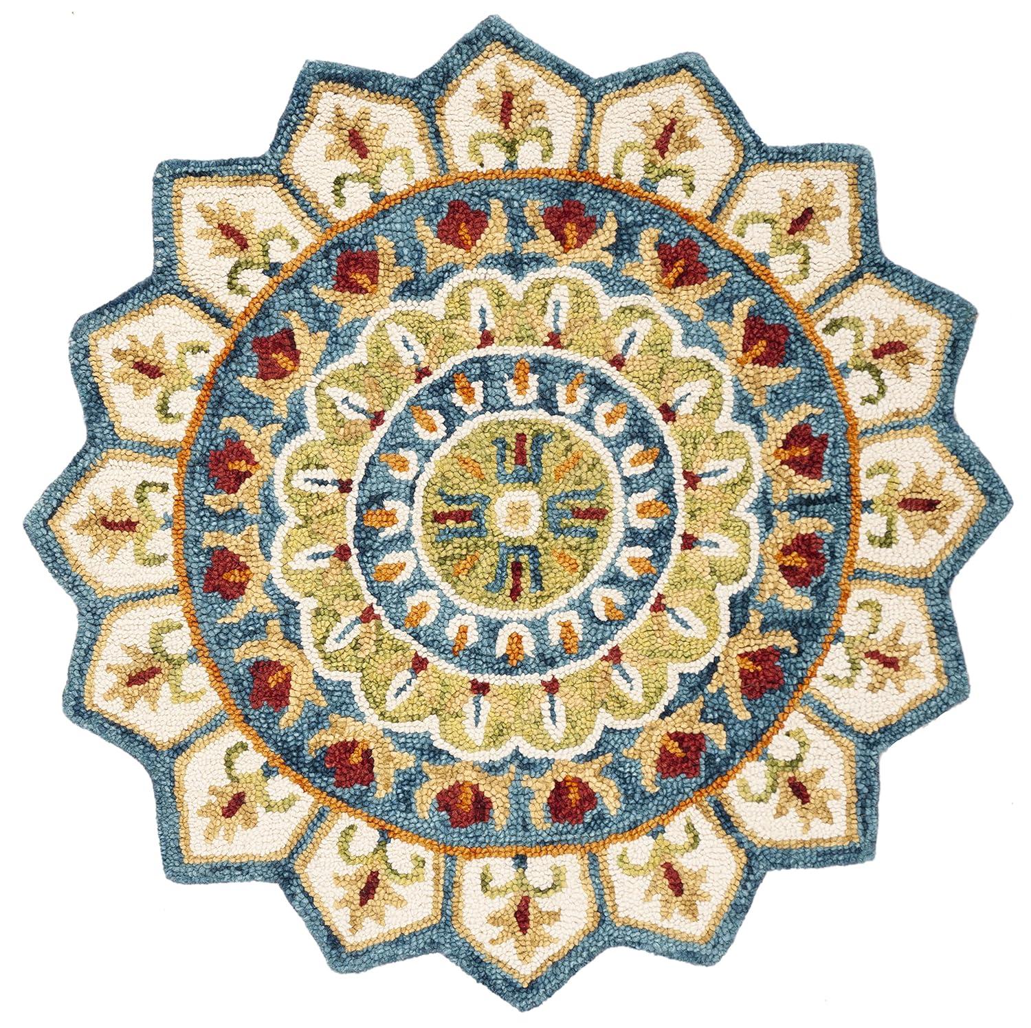 Novelty NOV605 Hand Tufted Area Rug - Ivory/Blue - 4' round - Safavieh.