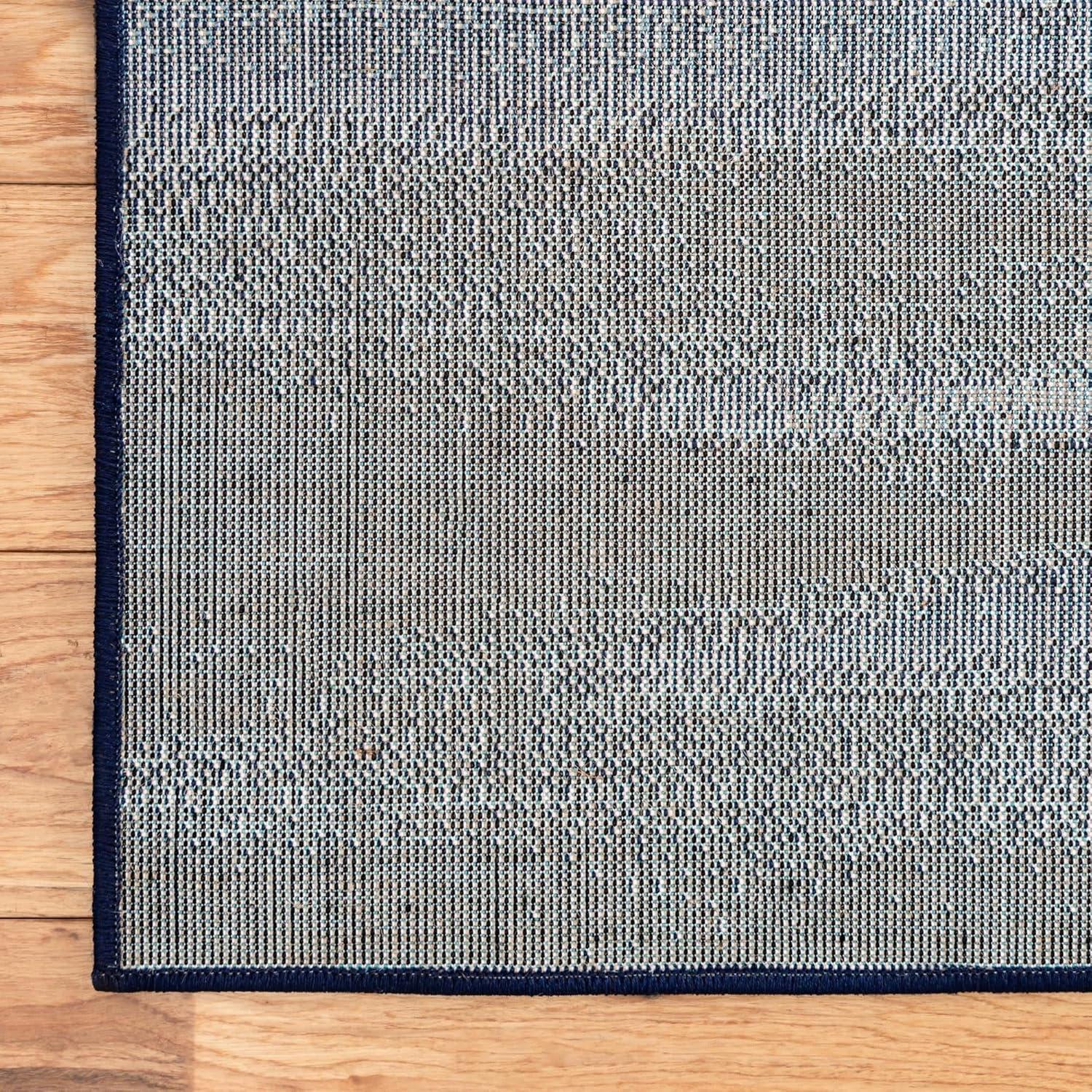 Navy Blue Abstract Rectangular Synthetic Indoor Rug, 7x10 ft