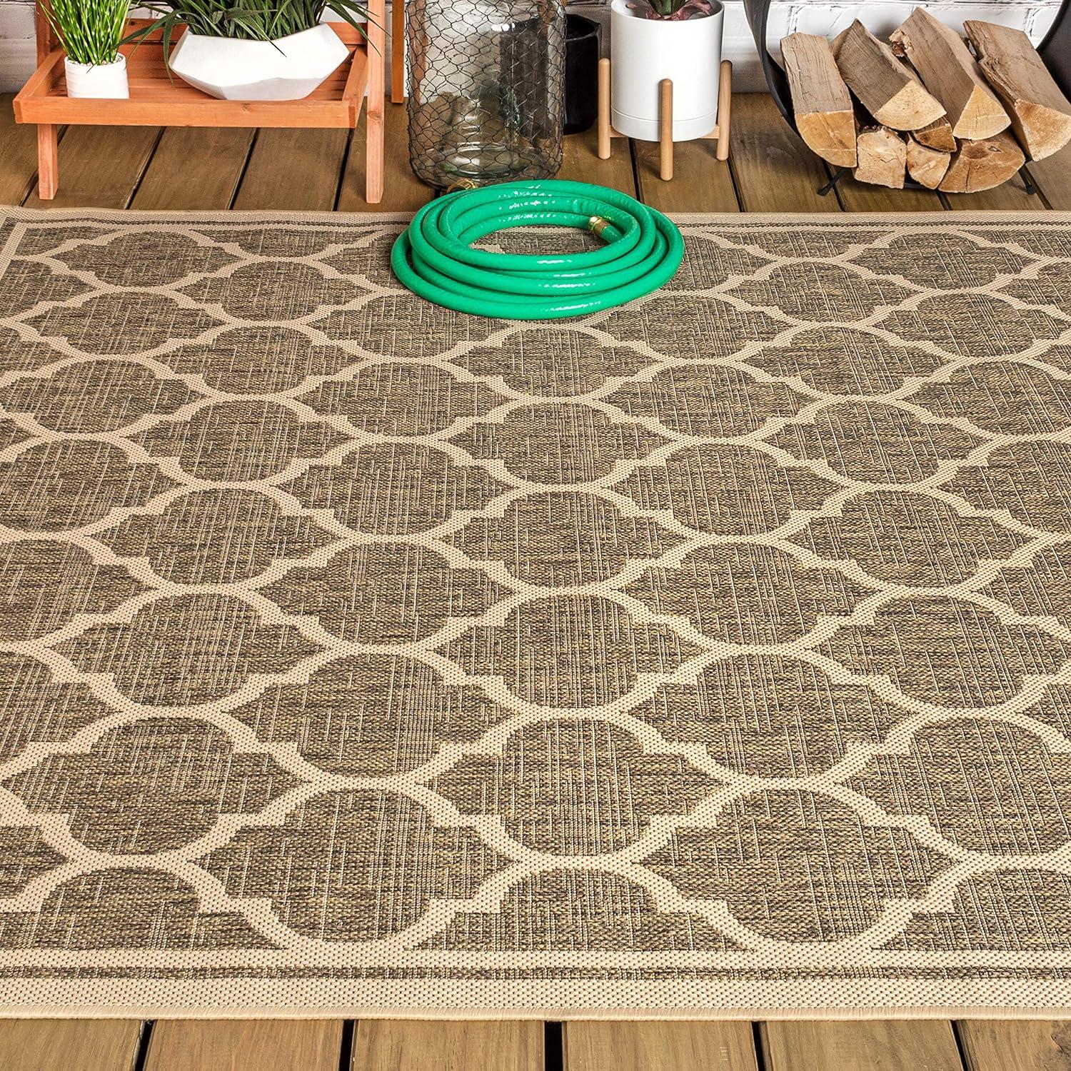 8'x10' Trebol Moroccan Trellis Textured Weave Indoor/Outdoor Area Rug, Brown/Beige - JONATHAN Y