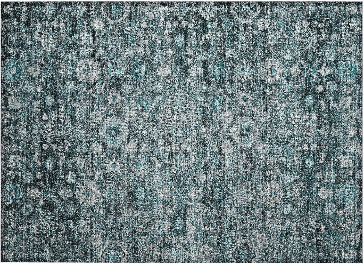 Teal Rectangular Machine-Washable Non-Slip Area Rug