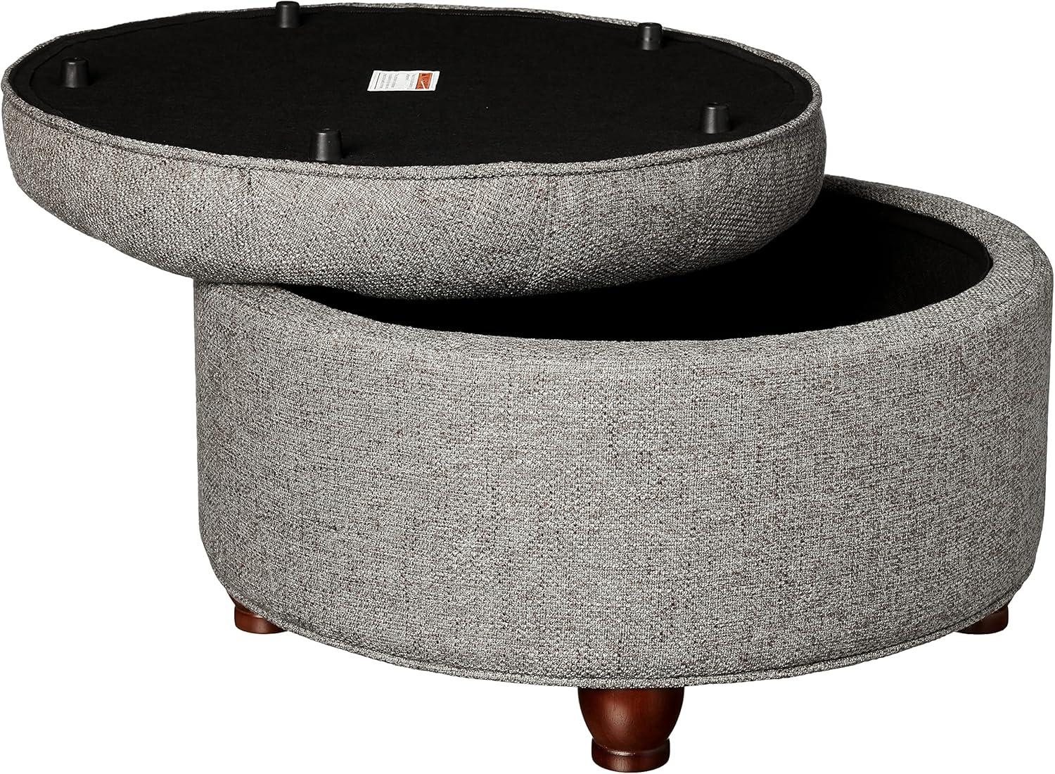 Elegant Dark Gray Tufted Round Cocktail Ottoman with Storage