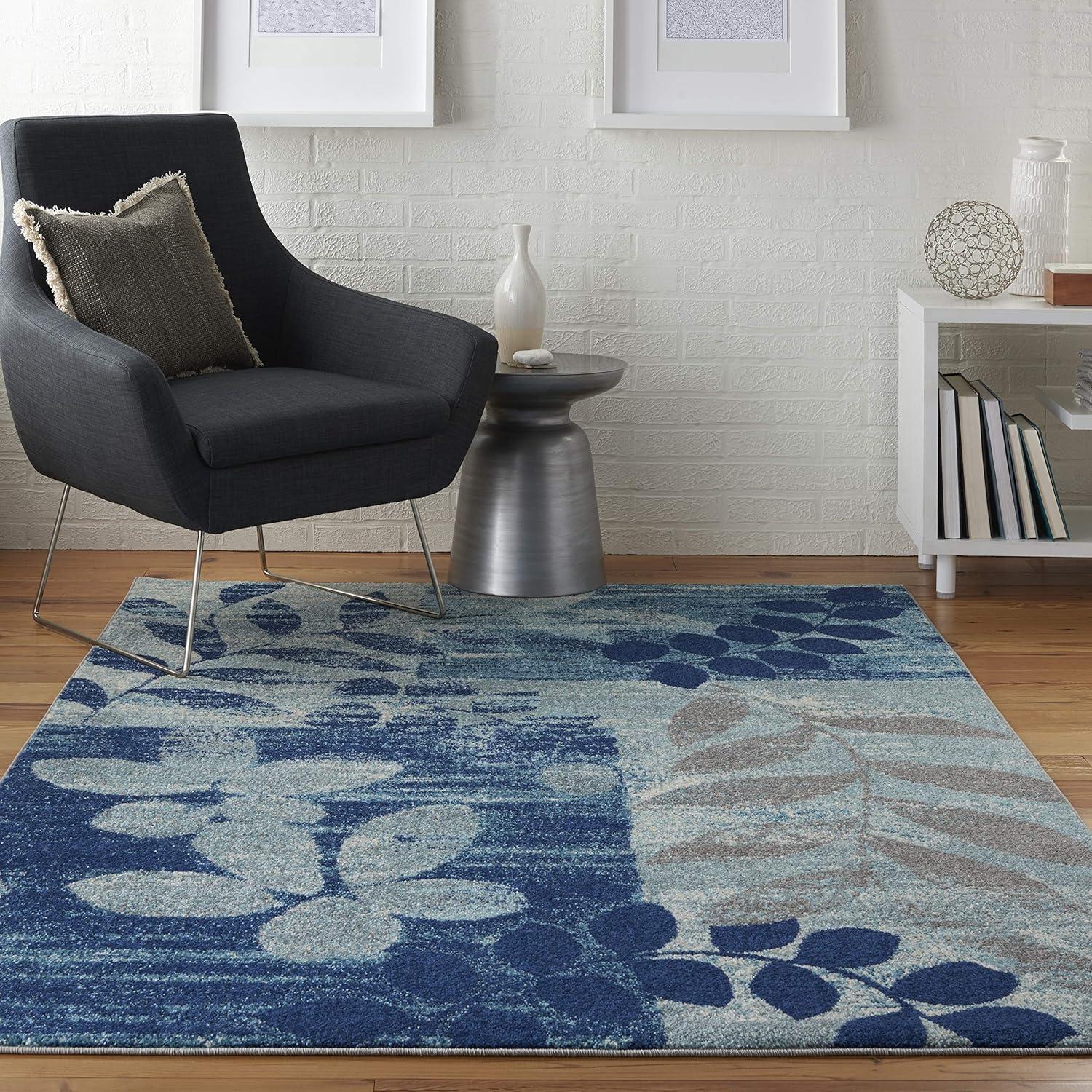 Nourison Tranquil 6' X 9' Navy/Light Blue Area Rug Distressed Farmhouse Botanical by Nourison