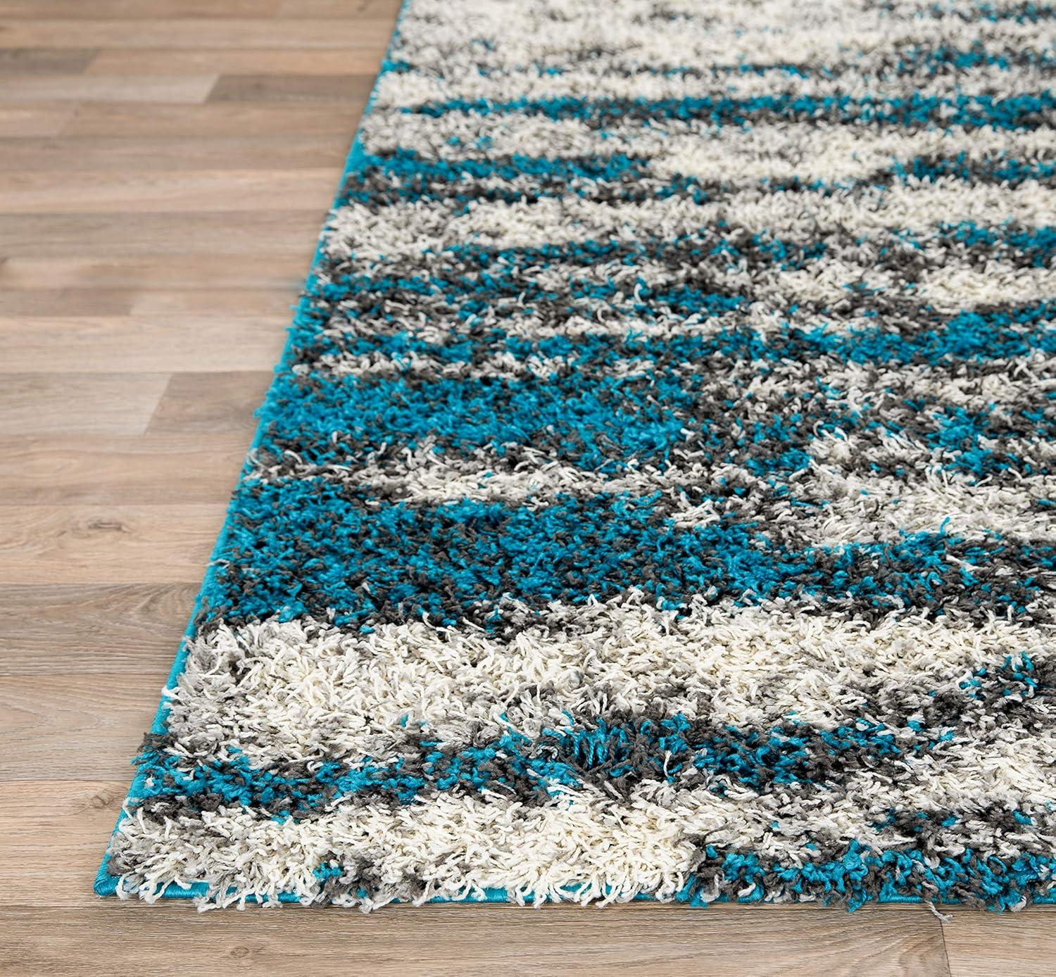 World Rug Gallery Modern Abstract Design Plush Shag Area Rug - Turquoise 2' x 3'