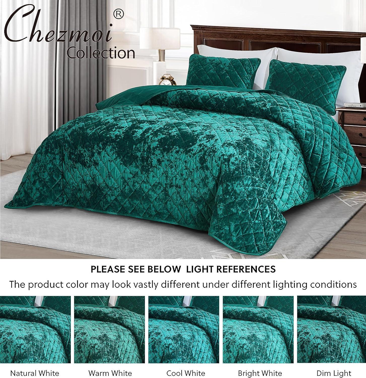 Chezmoi Collection Diamond Stitch Reversible Plush Distressed Velvet Quilt Set