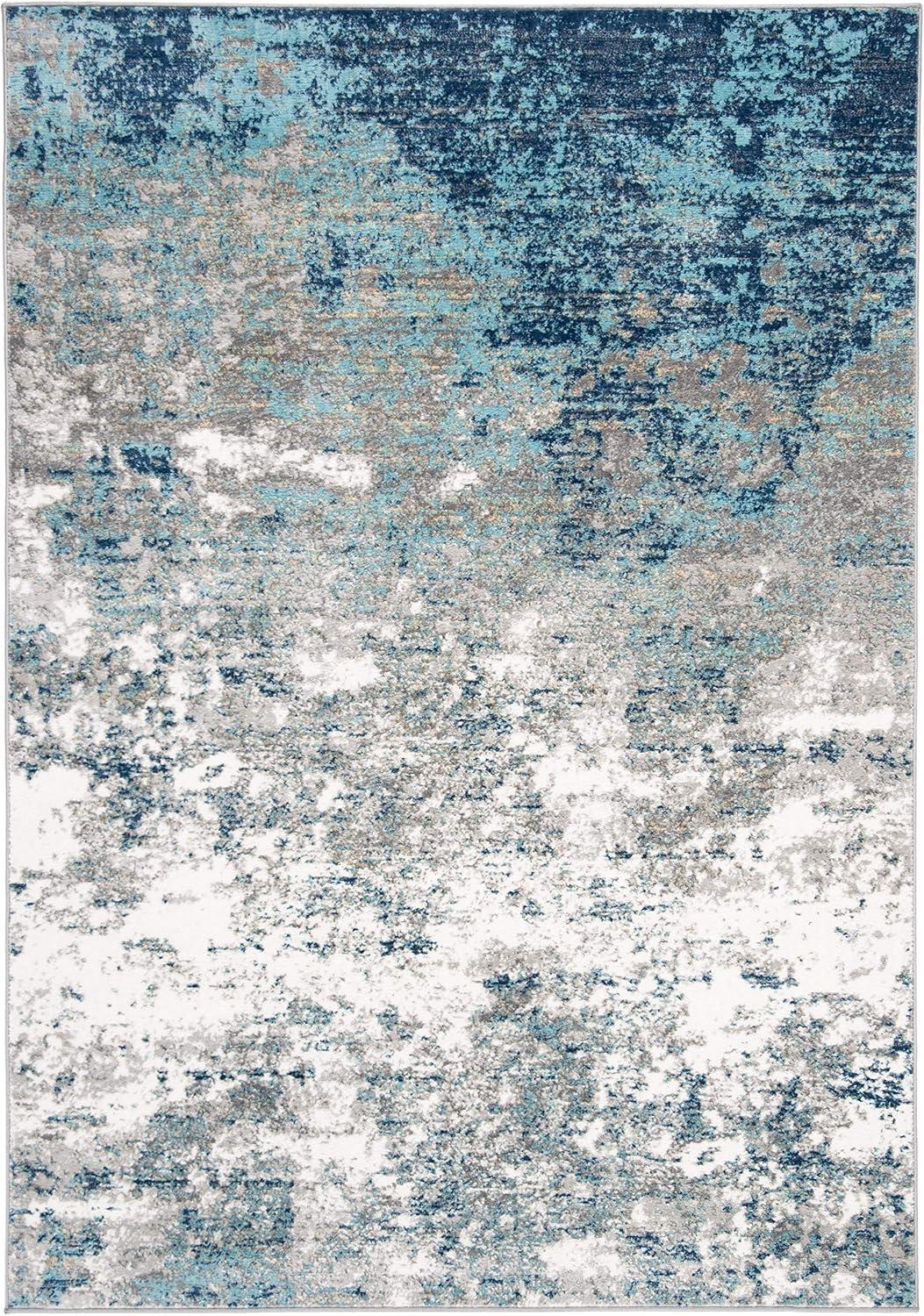 Abstract Grey & Blue Hand-Knotted Synthetic 6' x 9' Area Rug