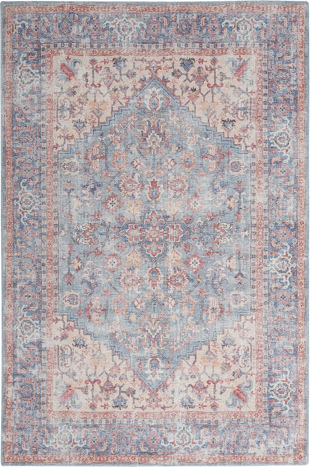 Machine Washable Oriental Blue/Red Area Rug