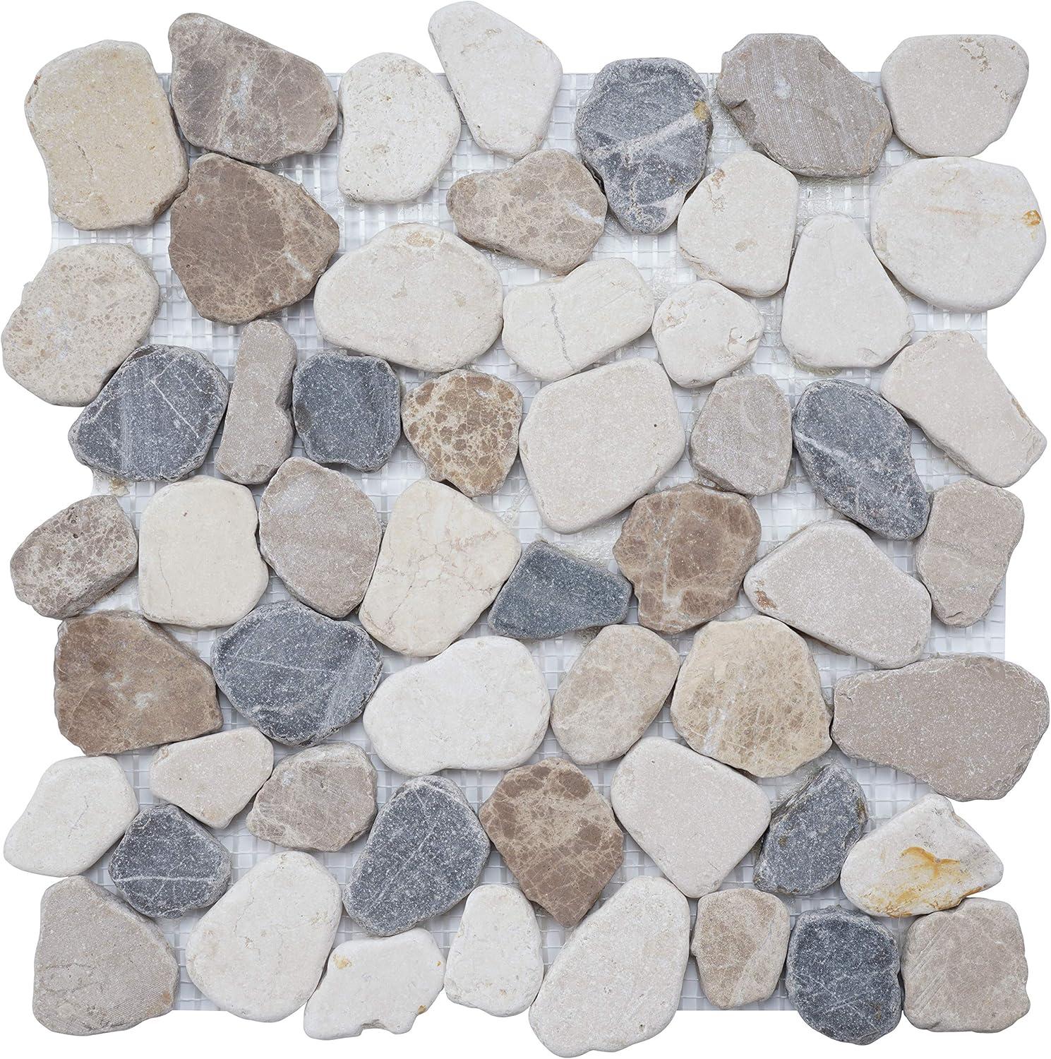 5 Sheets Marble Mosaic Tile for Kitchen Backsplash, Bath Bathroom Floor, Etc, River Rock Collection, Mixed Rounds, 12"X12"X3/8", Tumbled (Box of 5 Sheets, MM 9504-Canyon)
