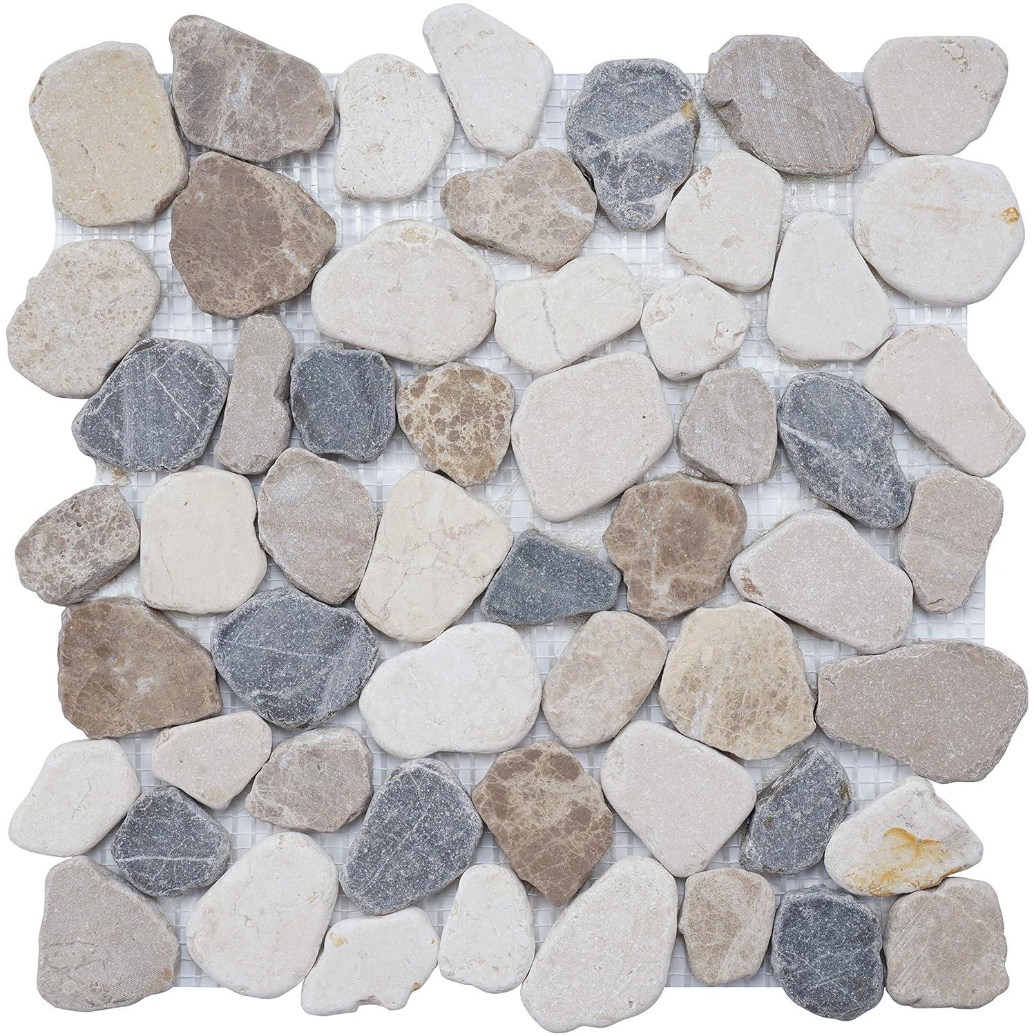 5 Sheets Marble Mosaic Tile for Kitchen Backsplash, Bath Bathroom Floor, Etc, River Rock Collection, Mixed Rounds, 12"X12"X3/8", Tumbled (Box of 5 Sheets, MM 9504-Canyon)