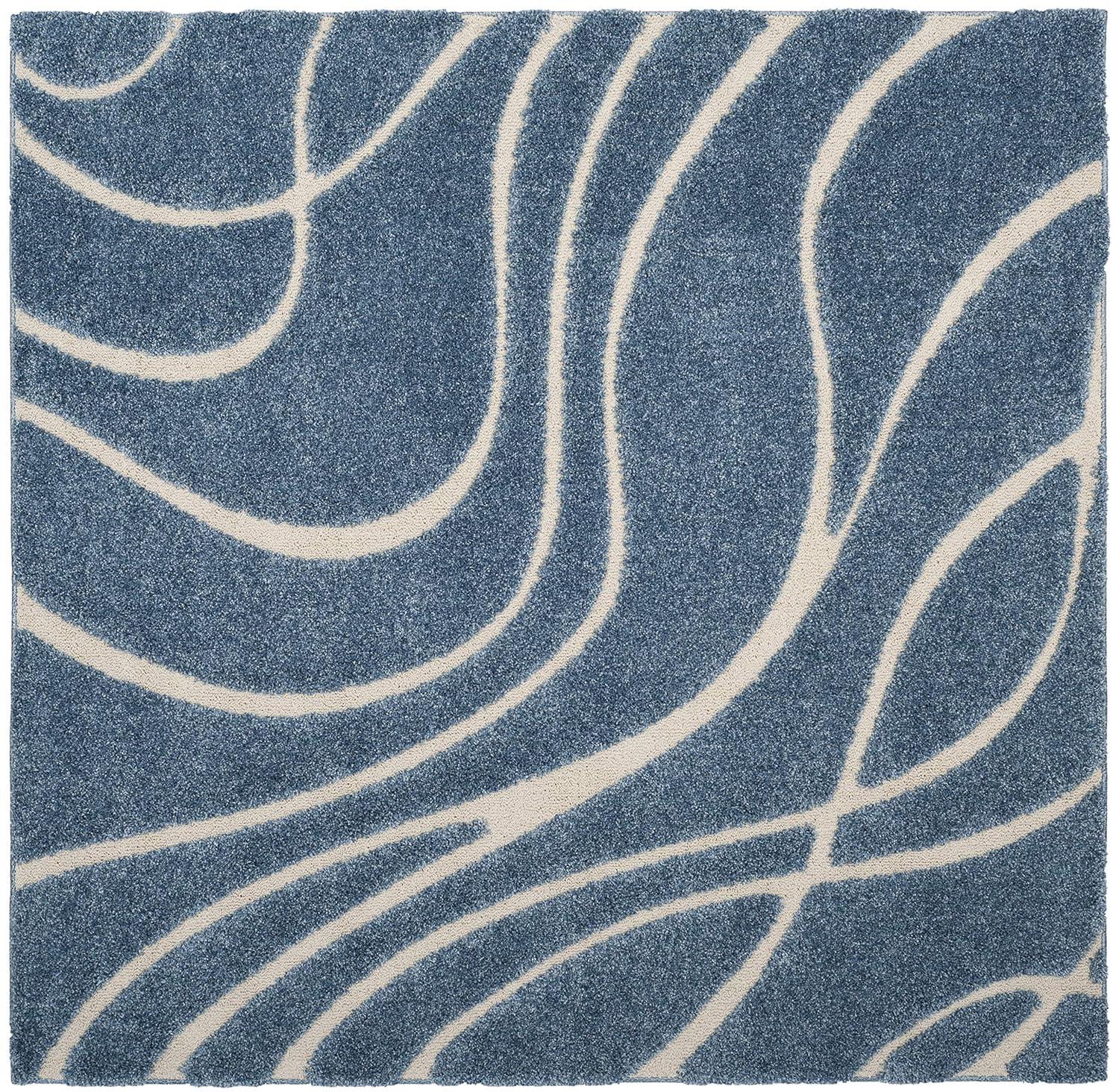Florida Shag SG471 Power Loomed Indoor Area Rug - Light Blue/Cream - 6'7"x6'7" - Safavieh