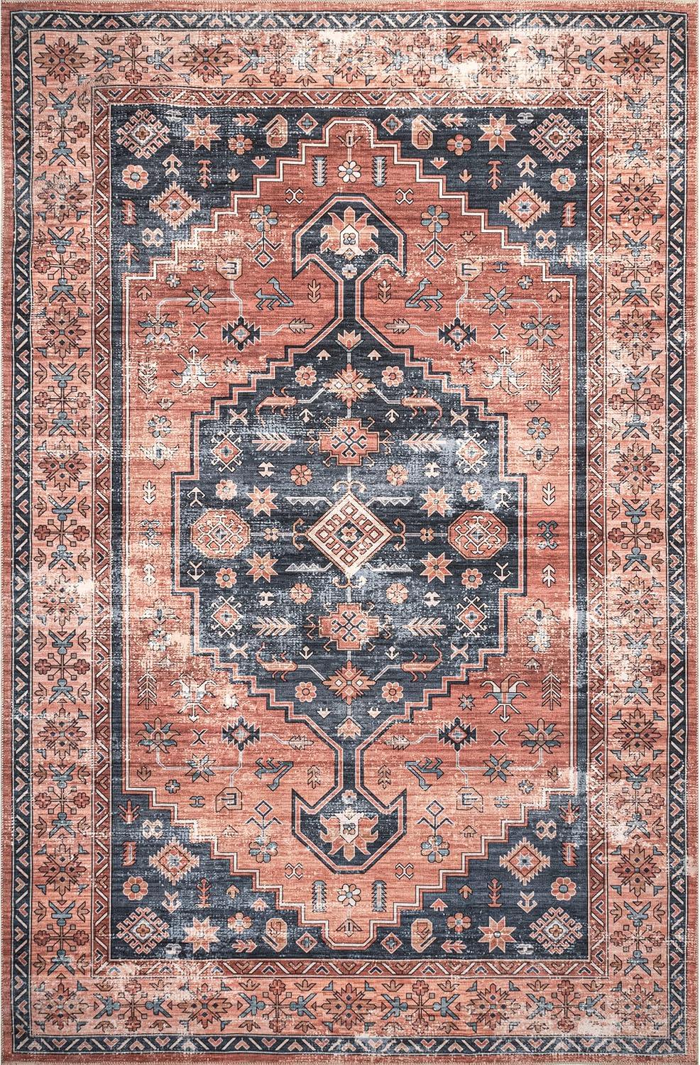 Nuloom Medallion Bordered Machine Washable Indoor Area Rug