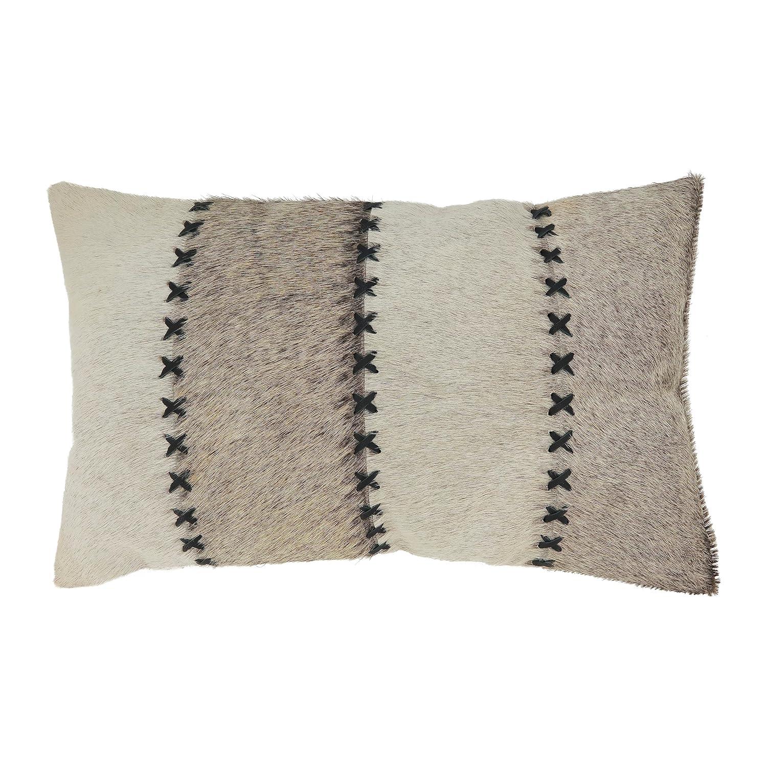 Saro Posh Collection Striped Leather/Suede Pillow Cover