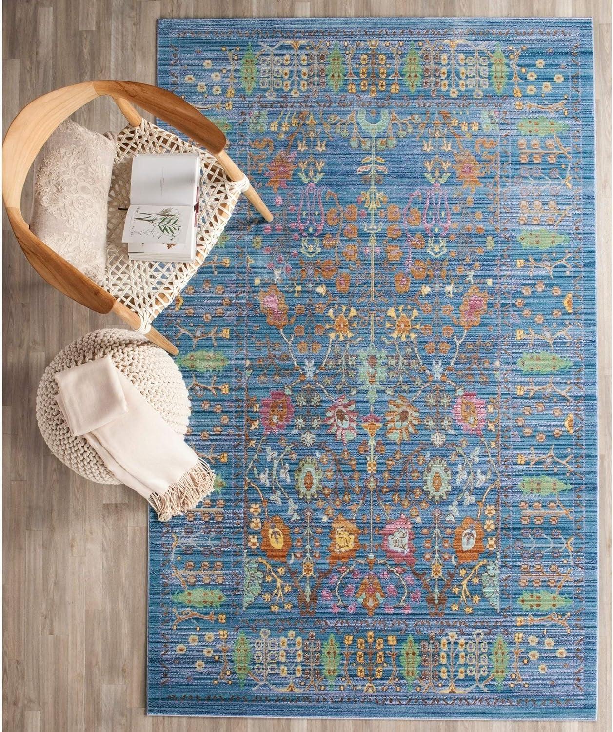 SAFAVIEH Valencia Collection 9' x 12' Blue/Multi VAL108M Boho Chic Distressed Area Rug