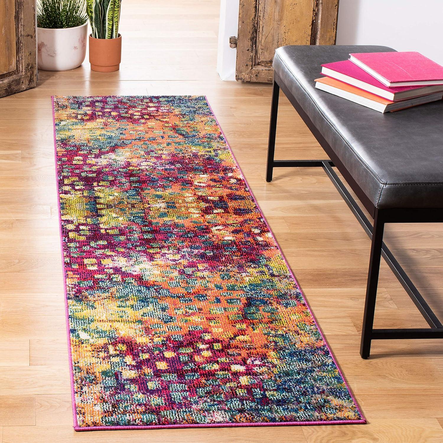 Monaco MNC225 Power Loomed Indoor Runner Rug - Pink/Multi - 2'2"x6' - Safavieh
