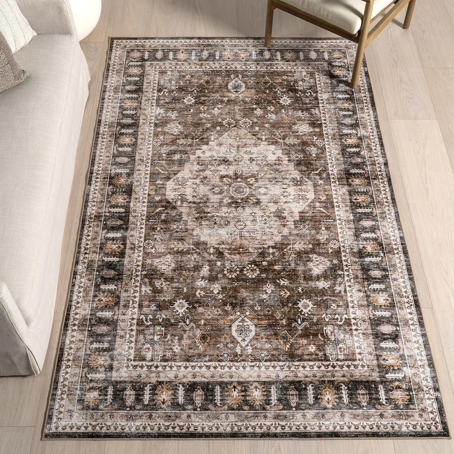 Nuloom Davi Faded Spill Proof Machine Washable Indoor Area Rug, 5' x 8', Dark Brown