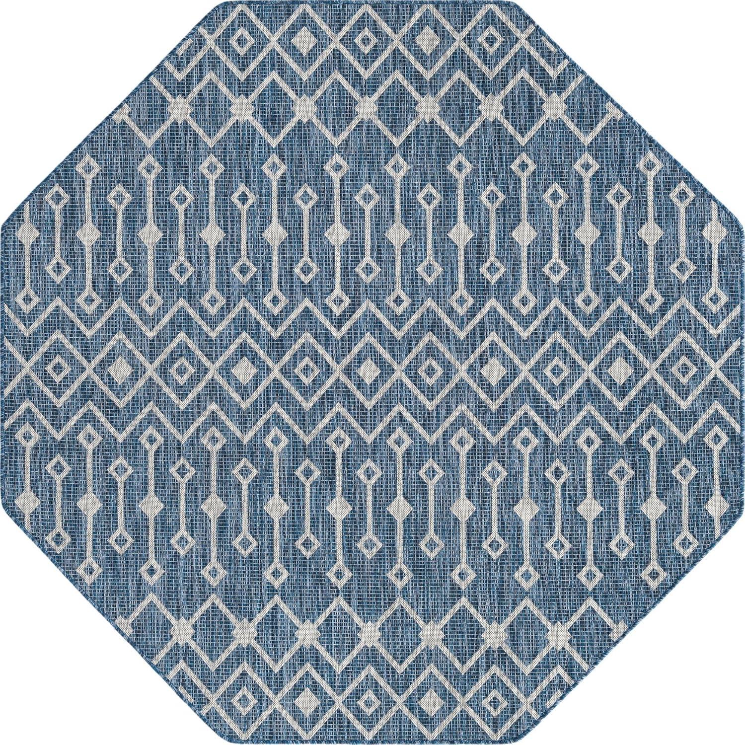 Unique Loom 7' 0 x 7' 0 Octagon Indoor/Outdoor Trellis Blue Area Rug