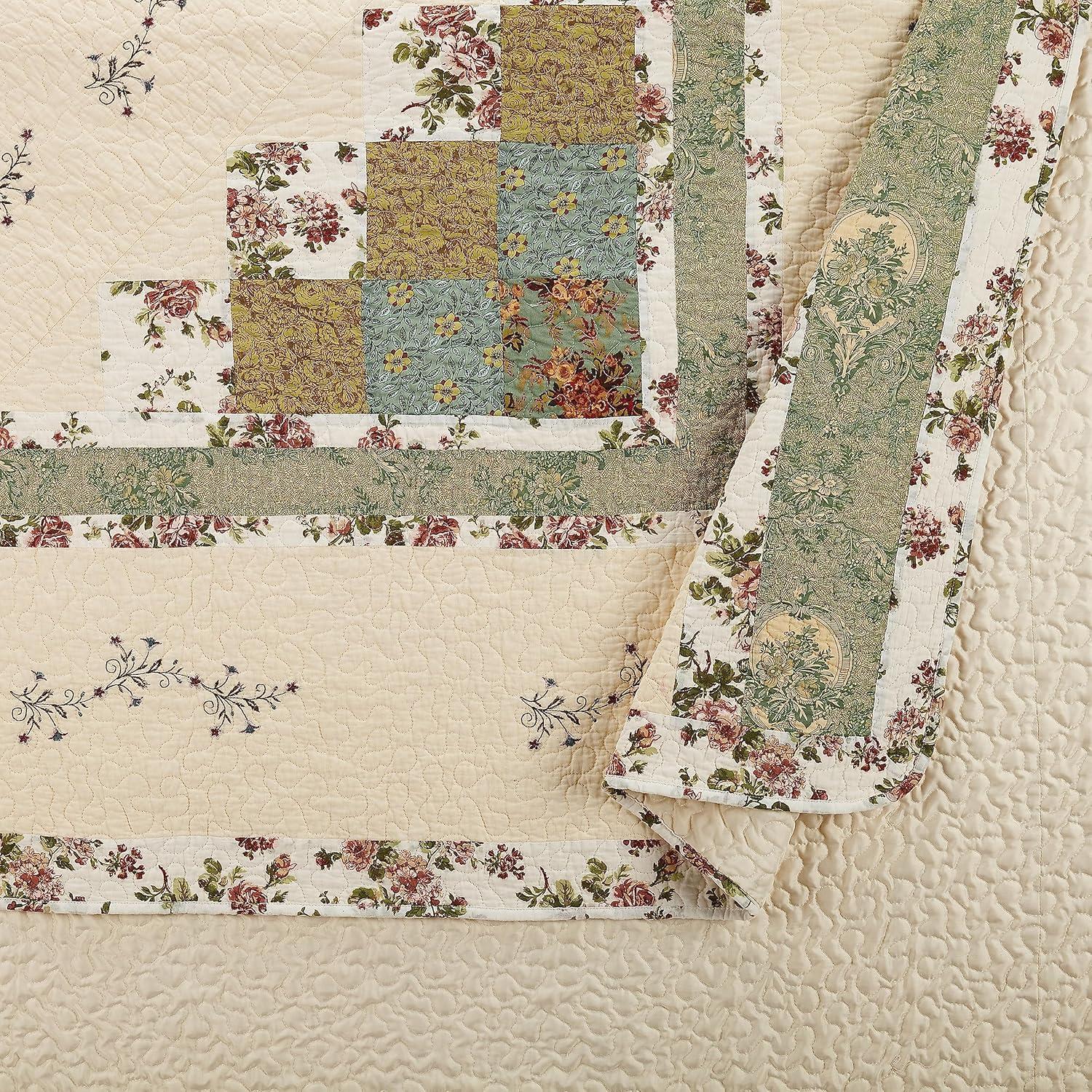 Modern Heirloom Olivia Floral Embroidered Patchwork 3-Piece Quilt Set