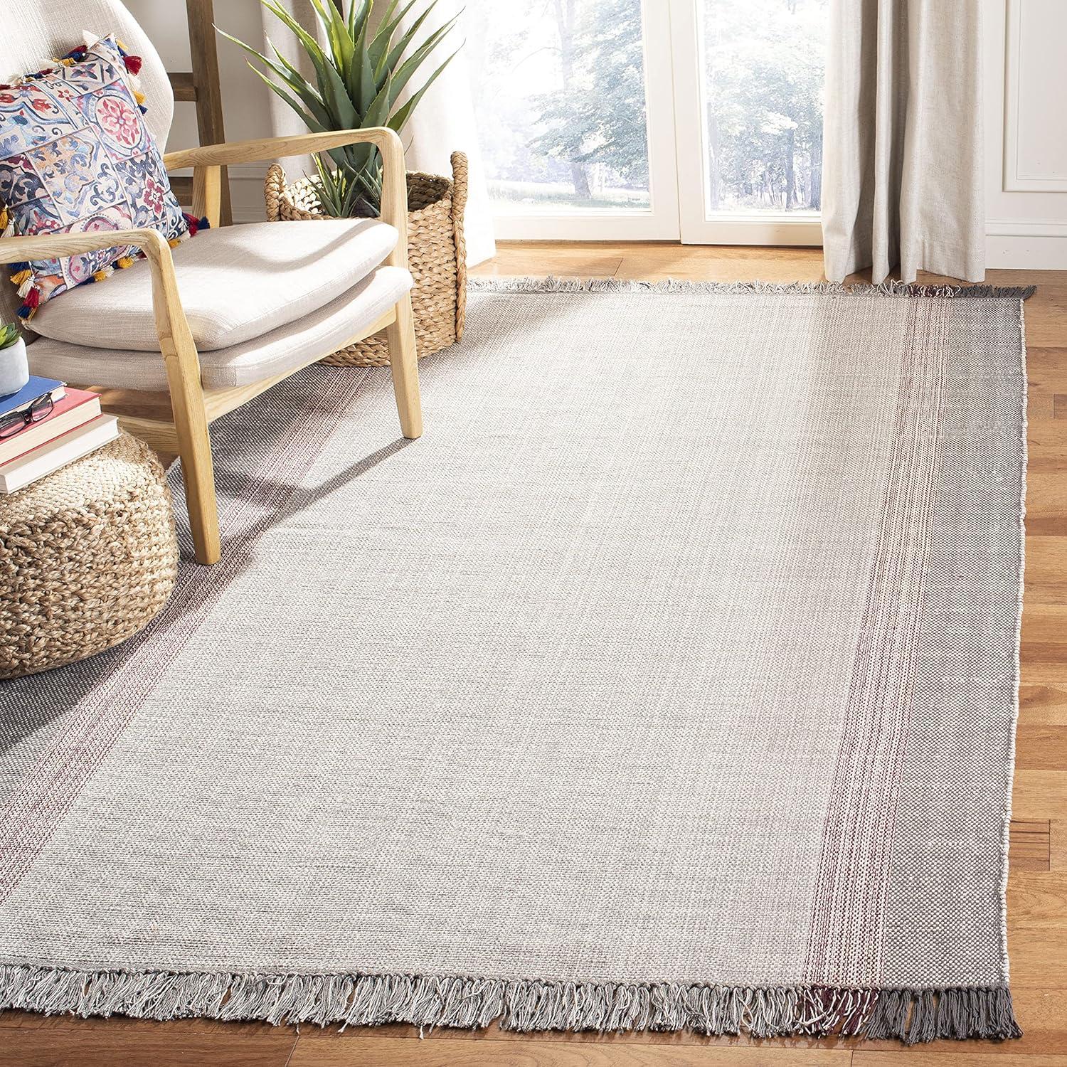 Handwoven Wine & Grey Cotton Stripe 3' x 5' Area Rug